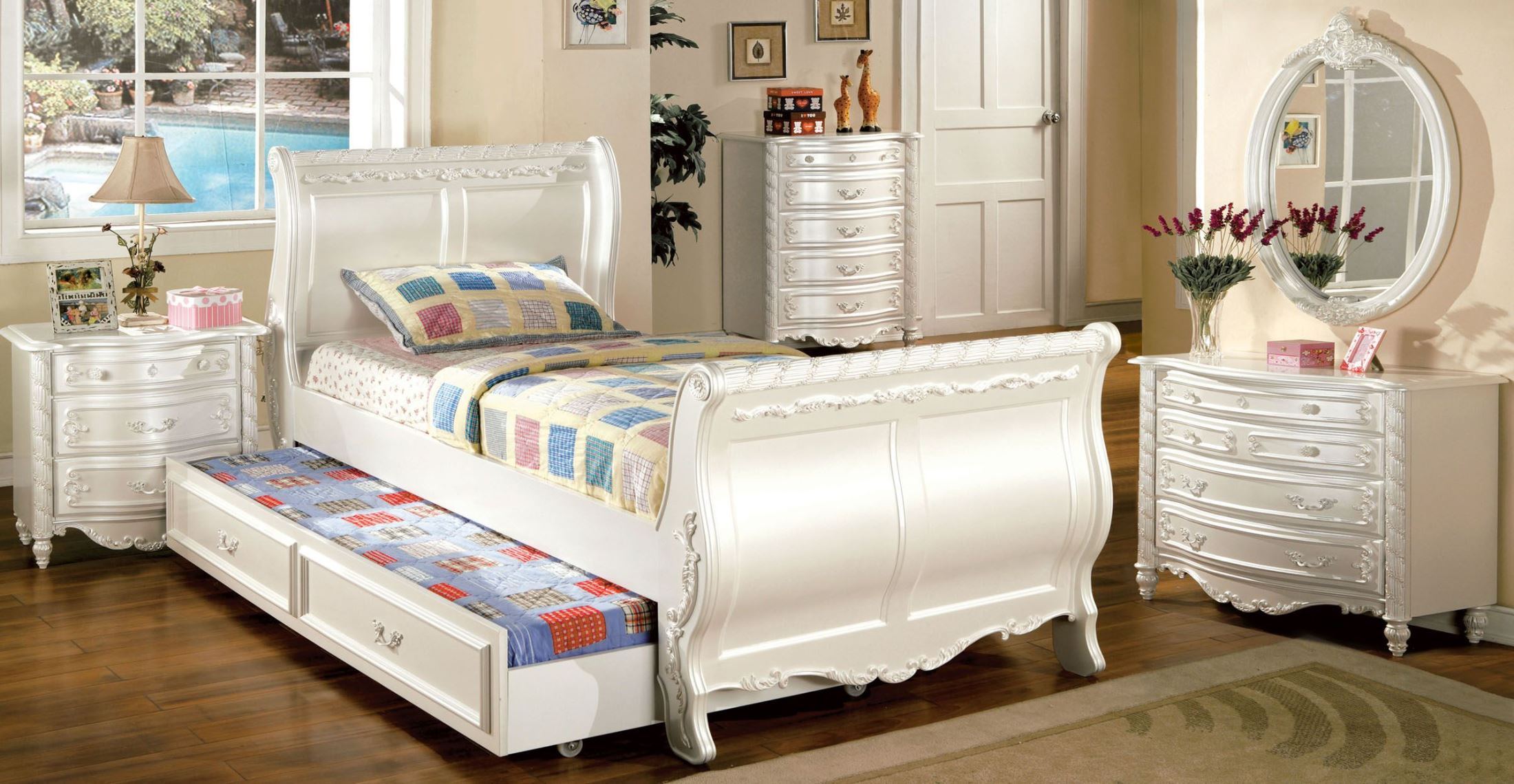 Alexandra Pearl White Youth Sleigh Bedroom Set