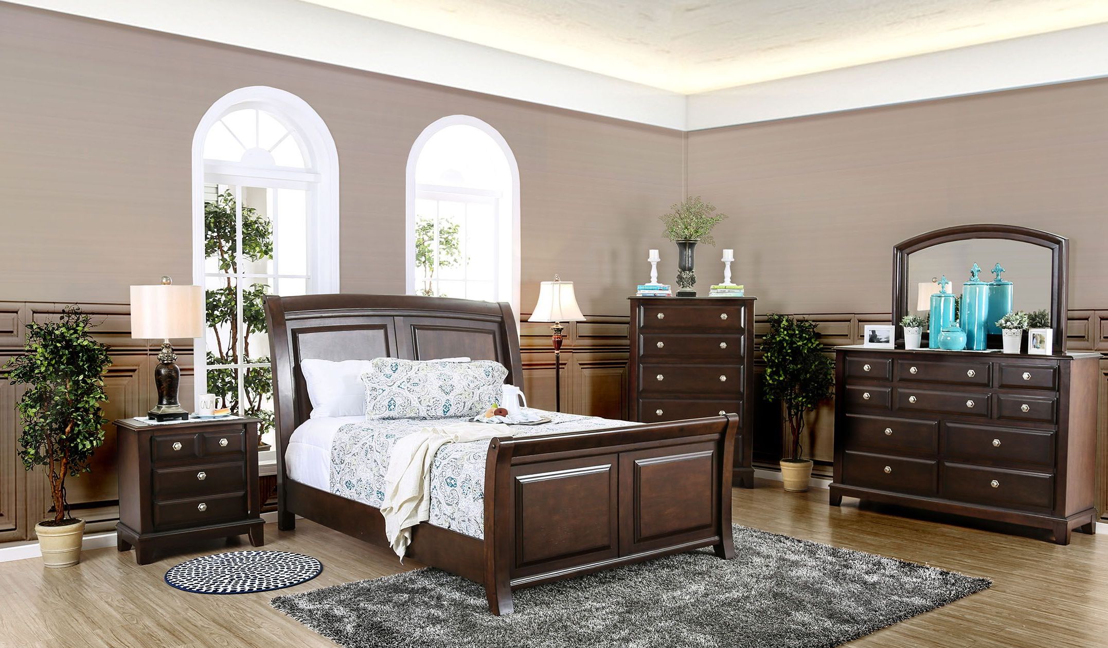 Homelegance Cavalier Dark Cherry Sleigh Bedroom Set