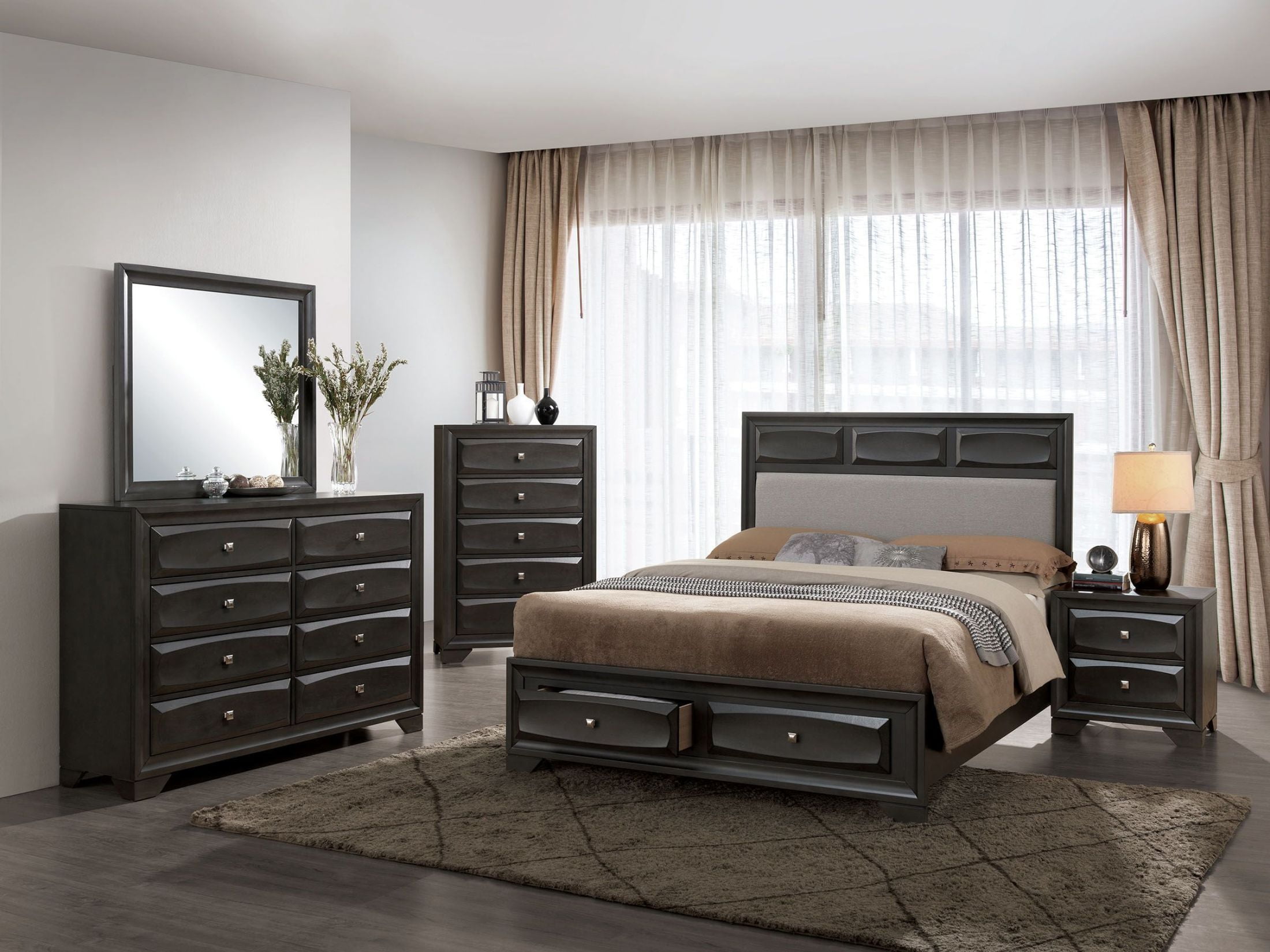 Clotilde Gray Upholstered Storage Bedroom Set