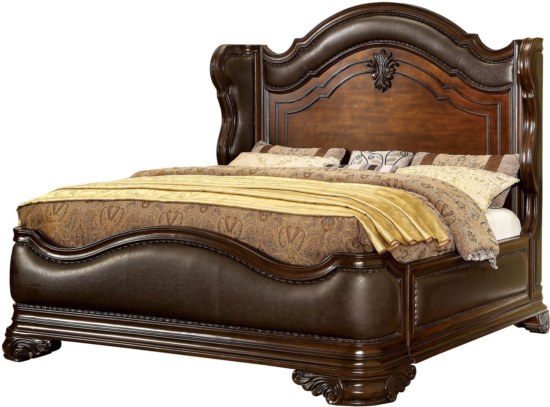 Arcturus Brown Cherry King Upholstered Panel Bed by Furniture of