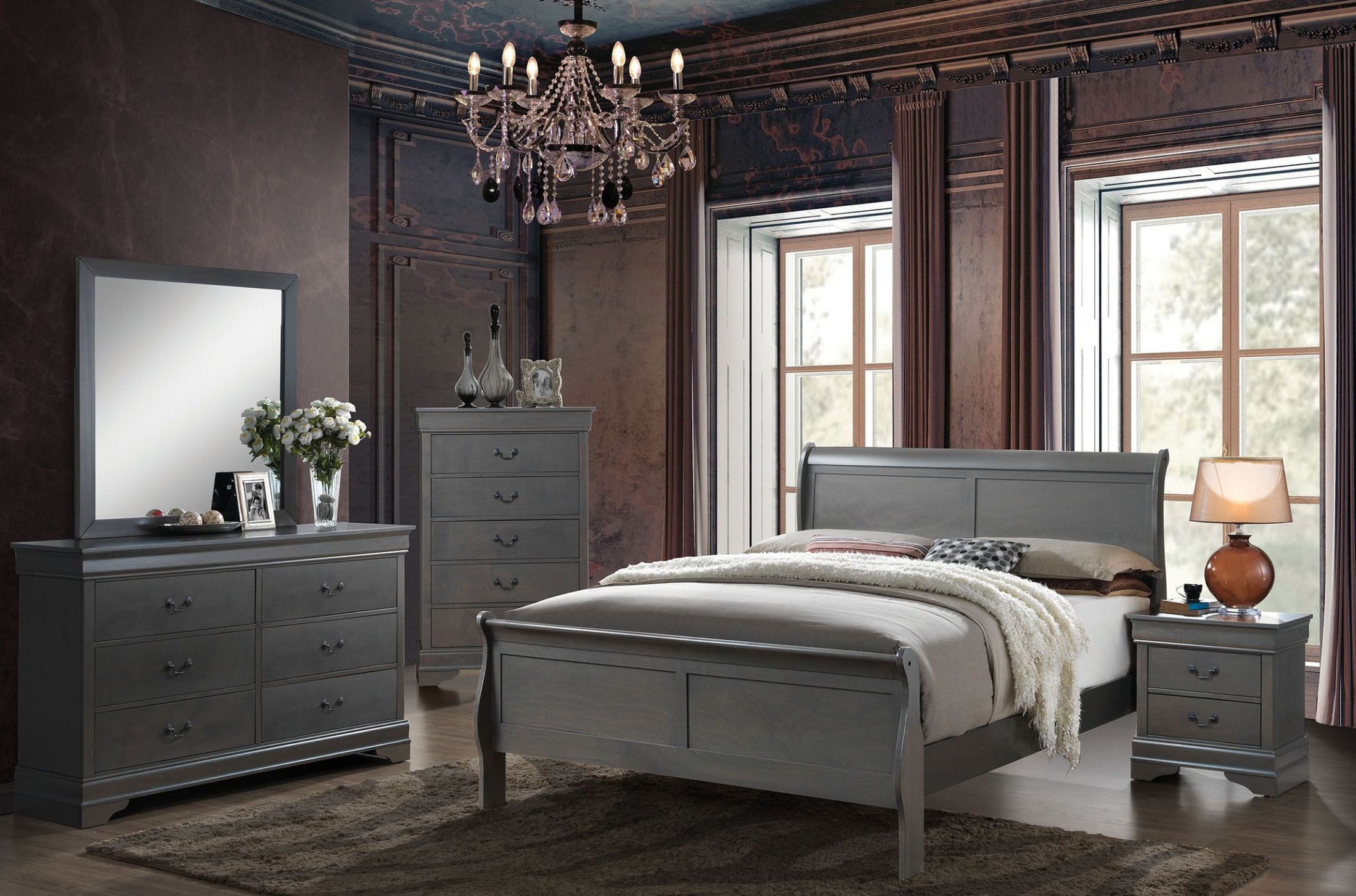 Furniture of America Louis Philippe III Gray Sleigh Bedroom Set - Louis Philippe Iii Collection ...