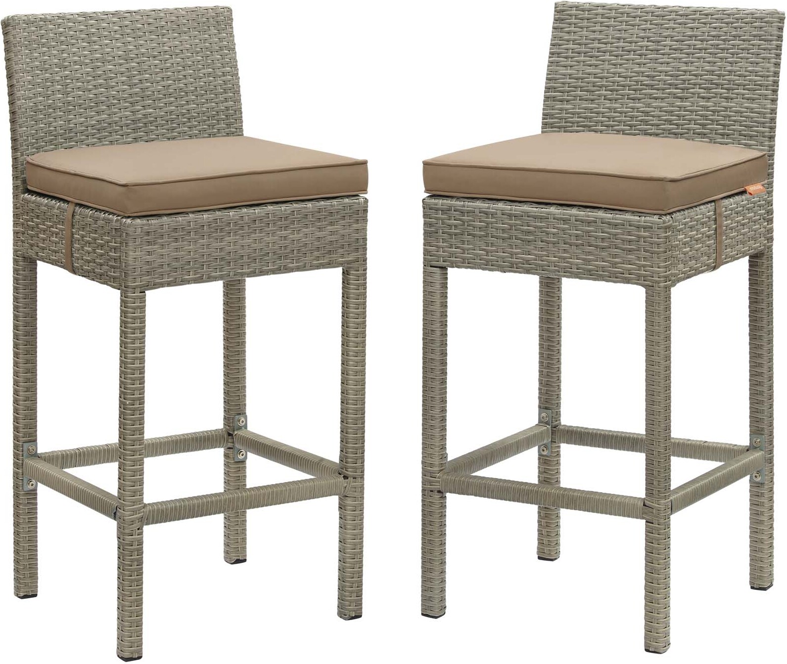 ModwayConduit Light Gray Mocha Bar Stool Outdoor Patio Wicker Rattan