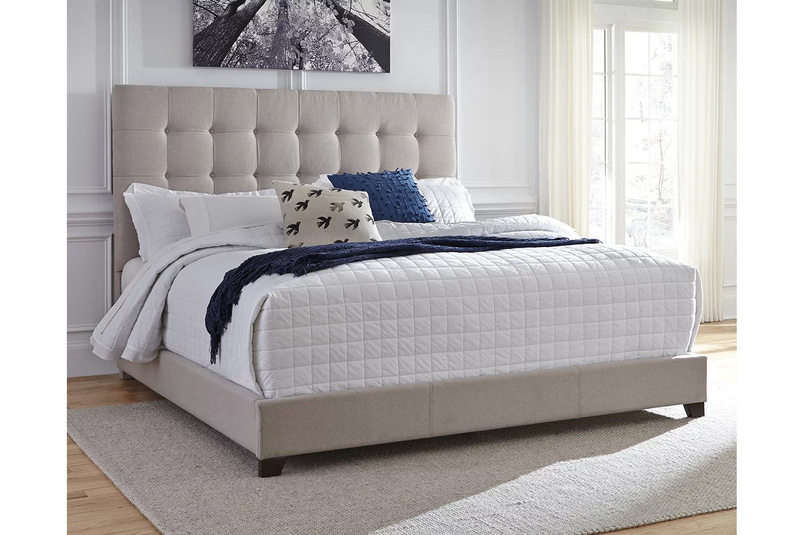 Contemporary Beige Queen Upholstered Panel Bed by Ashley