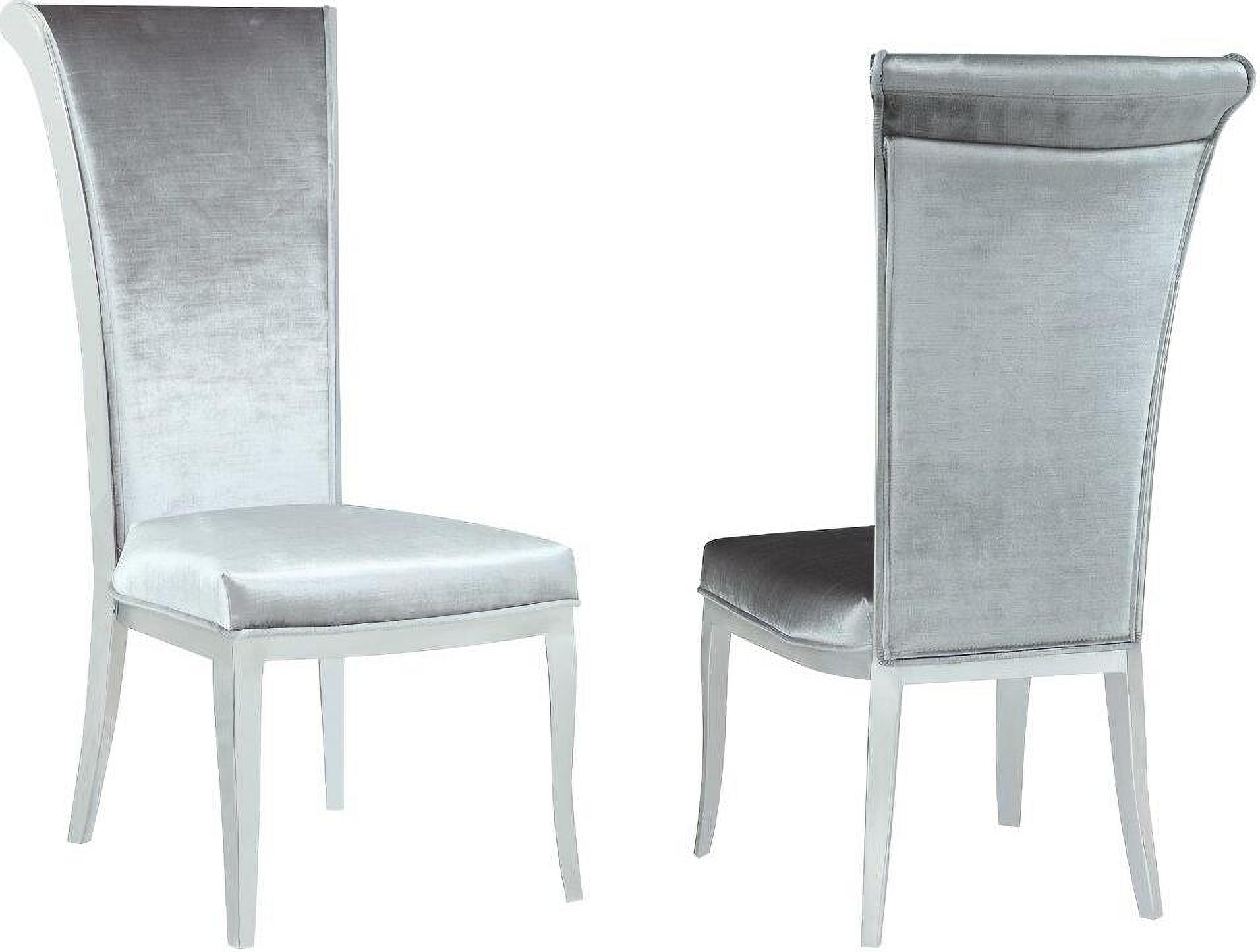 Contemporary Tall Roll Back Side Chair Set of 2 In Silver by Chintaly