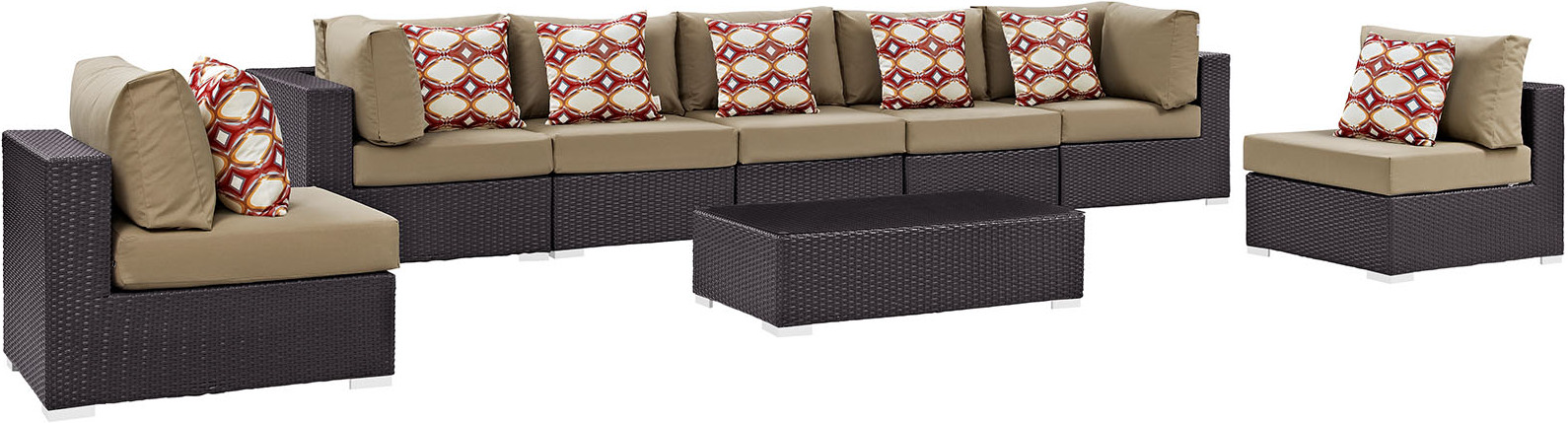 Convene Espresso Mocha 8 Piece Outdoor Patio Sectional Set EEI-2370-EXP-MOC-SET