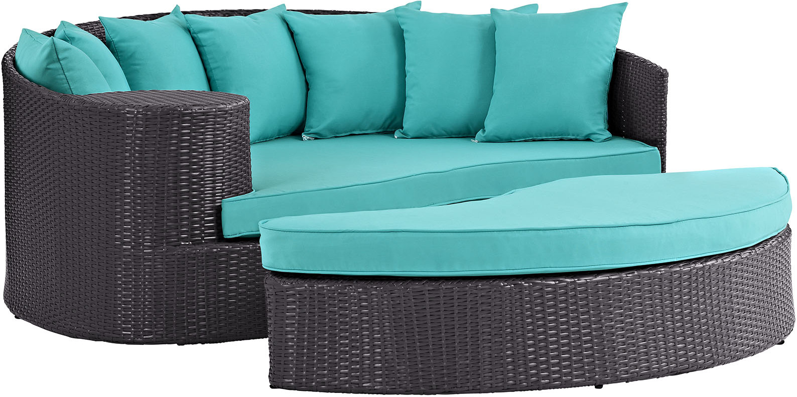 Modway Siesta Wicker Rattan Outdoor Patio Canopy Daybed in Espresso Turquoise 