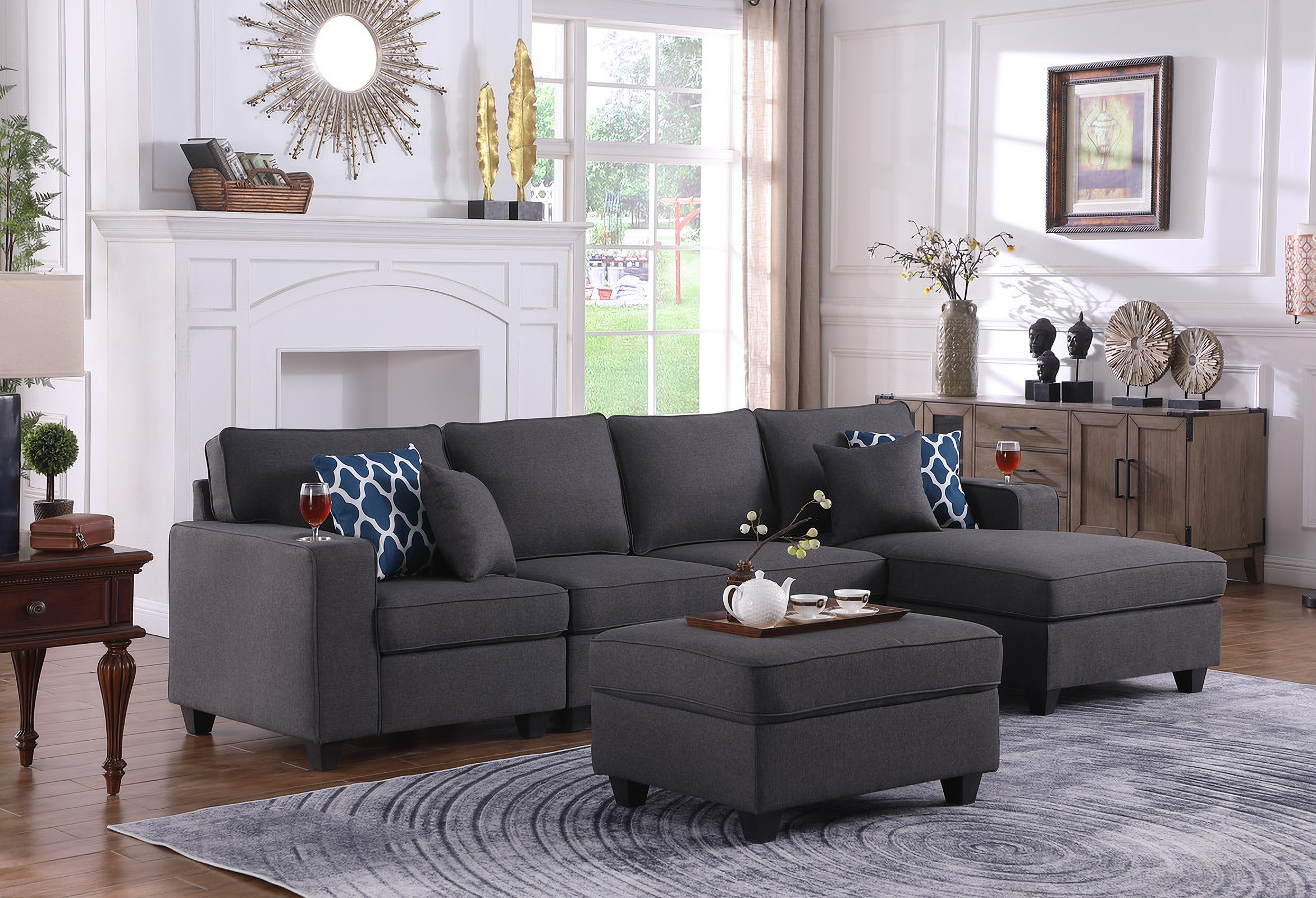 Gray sectional with chaise and deals ottoman