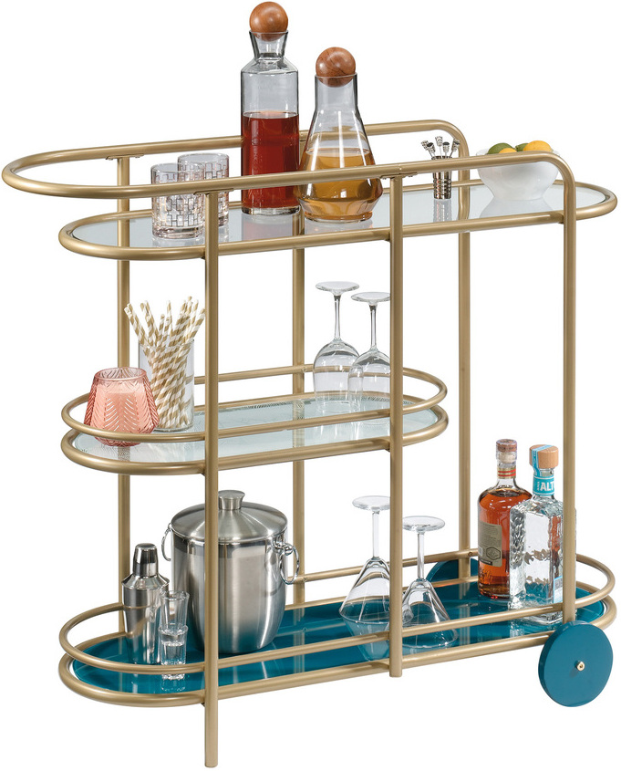 Sauder Coral Cape Modern Metal & Glass Bar Cart in Black