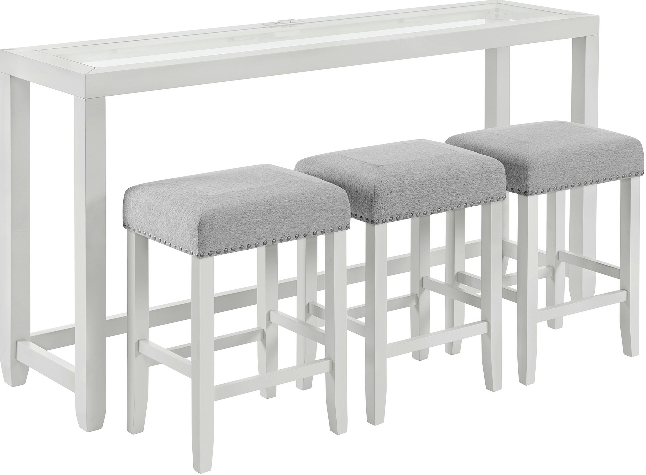 Martin Svensson Home Cordero 72 Glass Top Console Bar Table and Stool Set White and Heather Grey