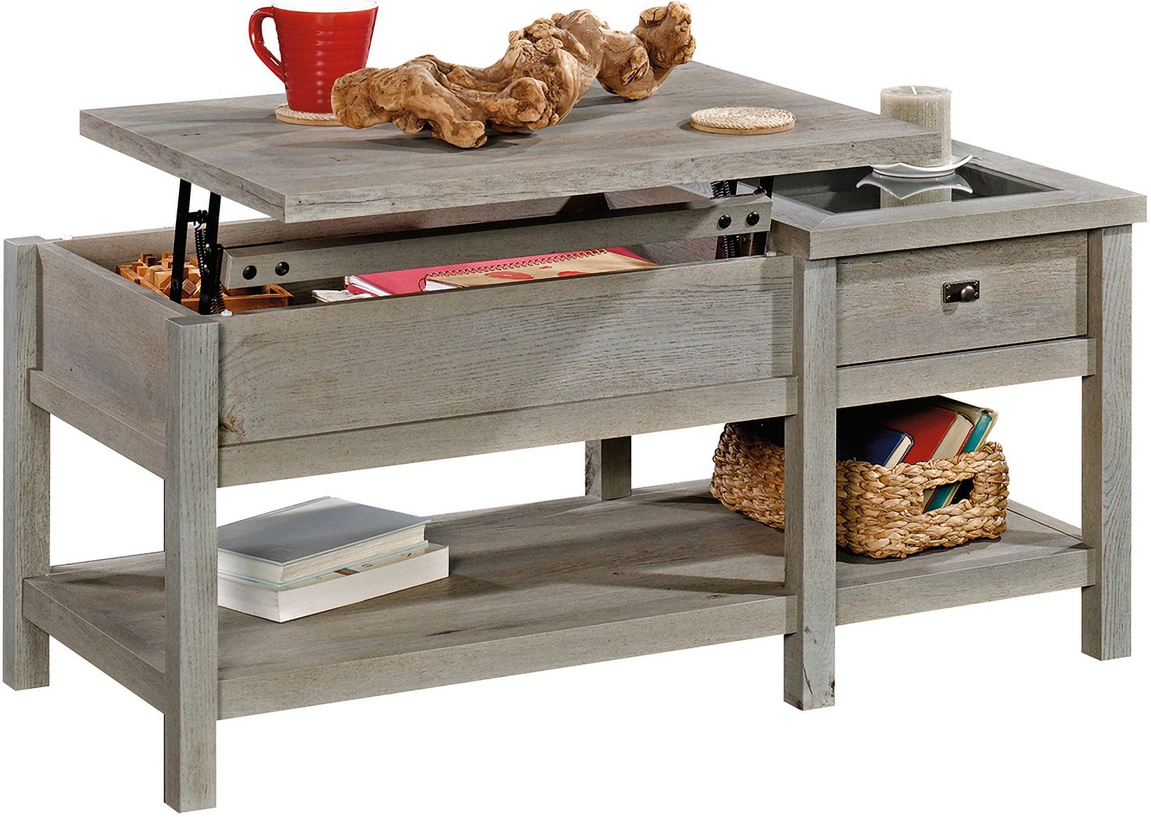 Cottage Road Lift Top Coffee Table In Mystic Oak by Sauder 1StopBedrooms
