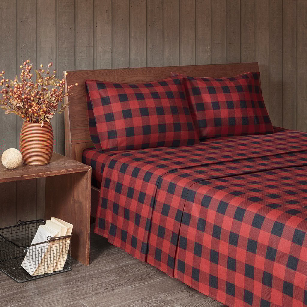 Woolrich Cotton Flannel Sheet Set King Red Black Buffalo Check