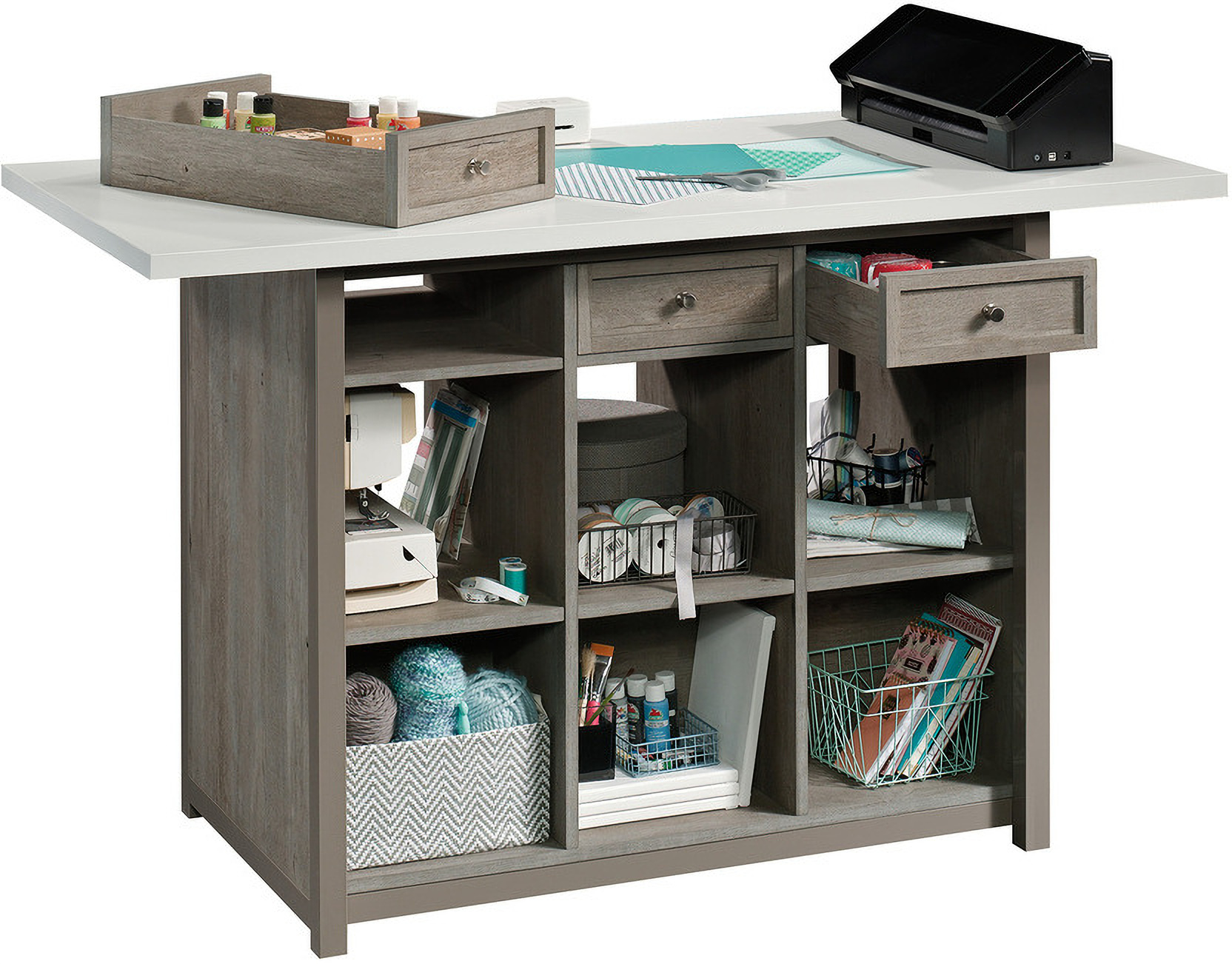 Craft Pro Series Work Table In Mystic Oak by Sauder | 1StopBedrooms