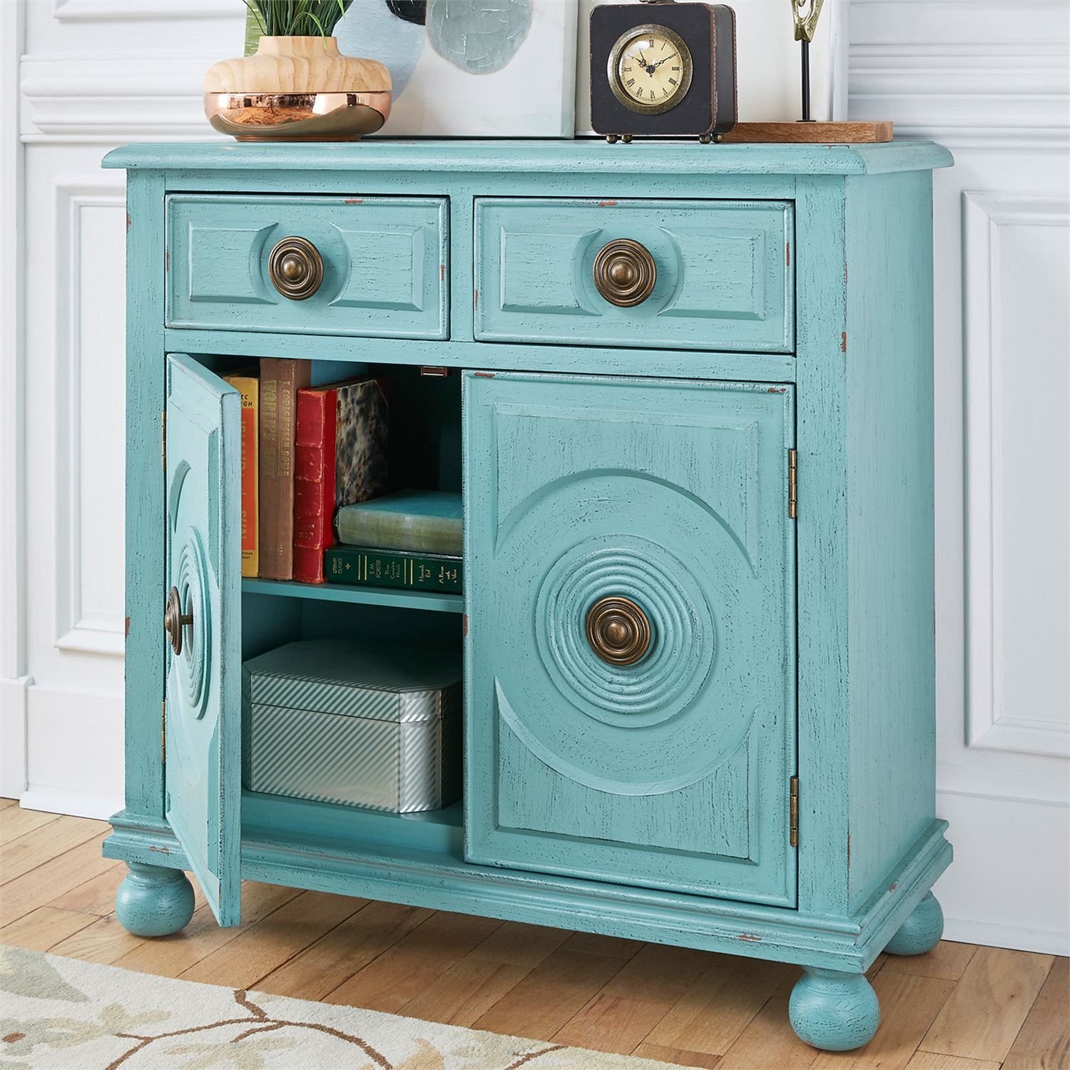 Eclectic Living Antique Turquoise Accent Cabinet ...