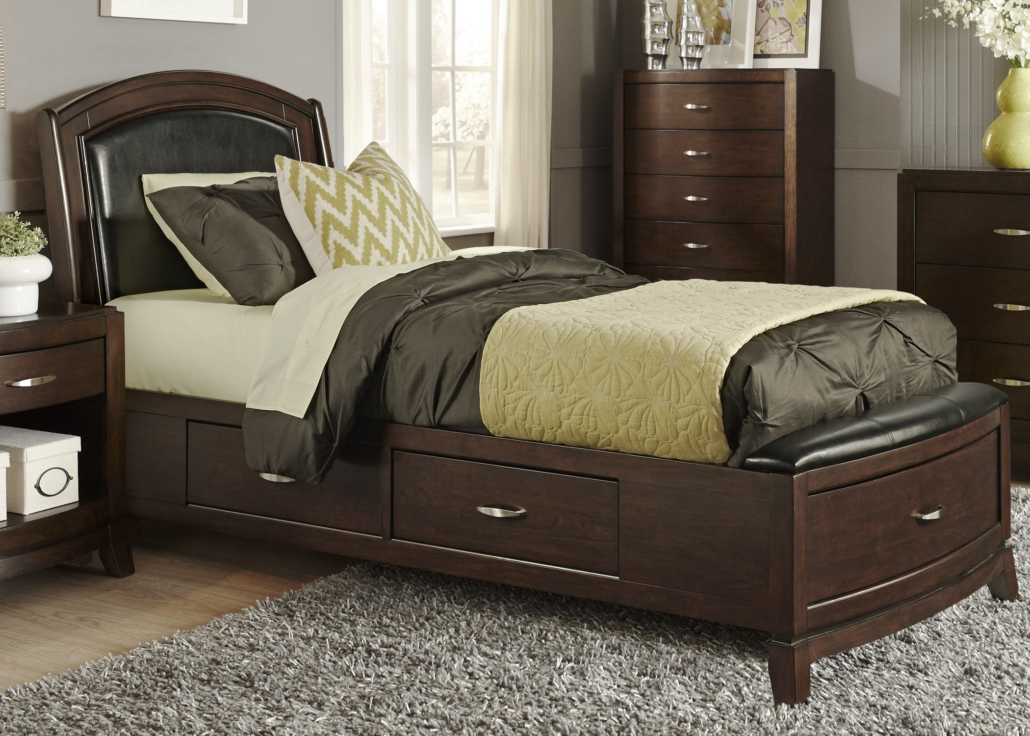 Avalon Truffle Youth One Sided Leather Storage Bedroom Set