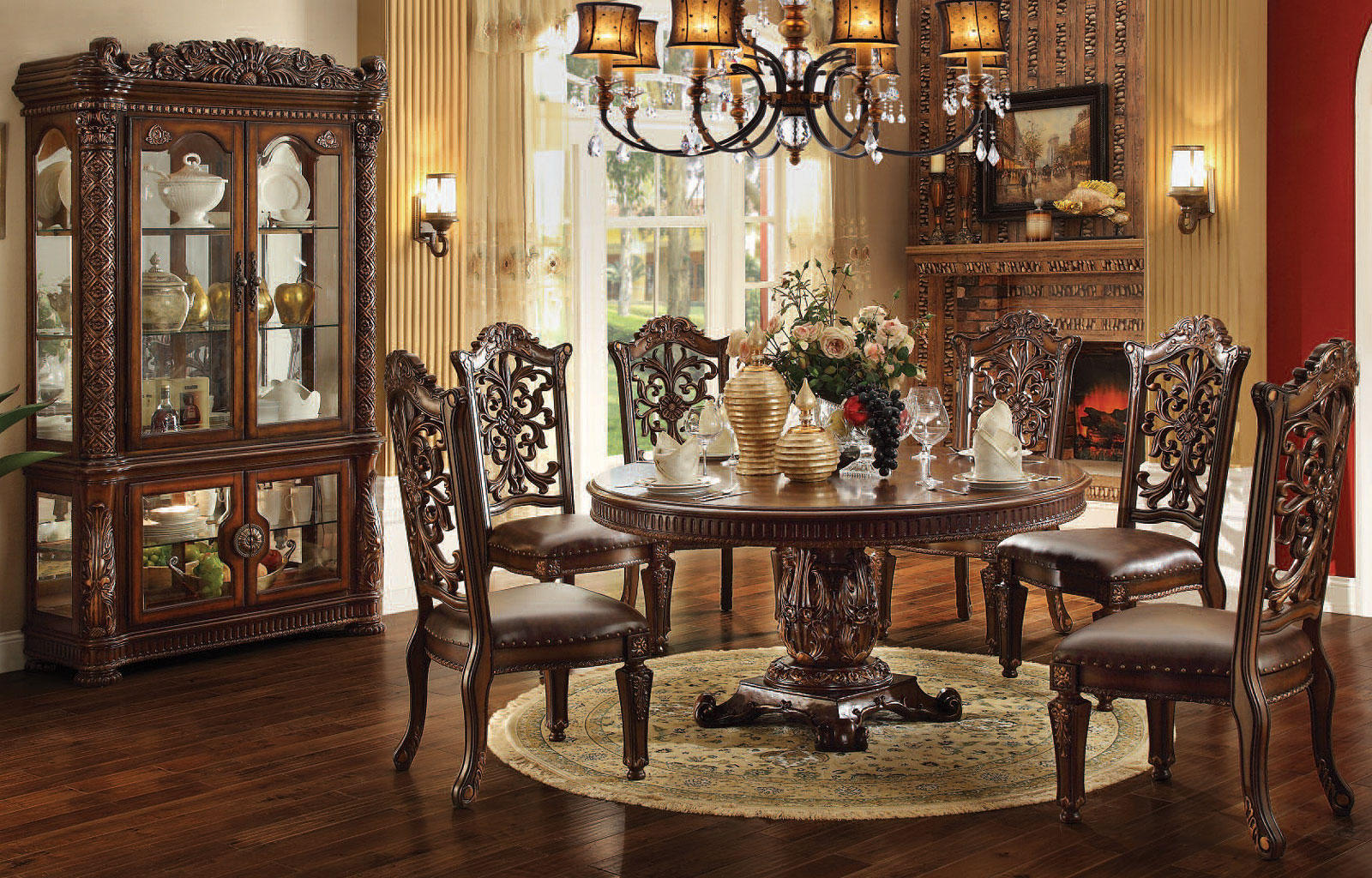 Vendome 72 Inch Round Dining Room Set Cherry 1stopbedrooms