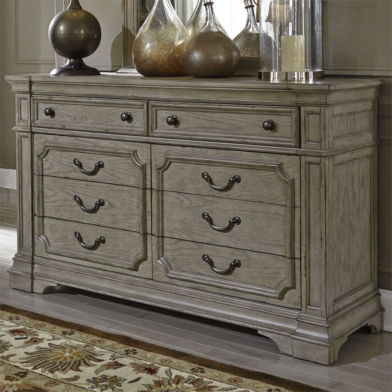 Grand Estates Gray Taupe With Antique Brown 8 Drawer Dresser