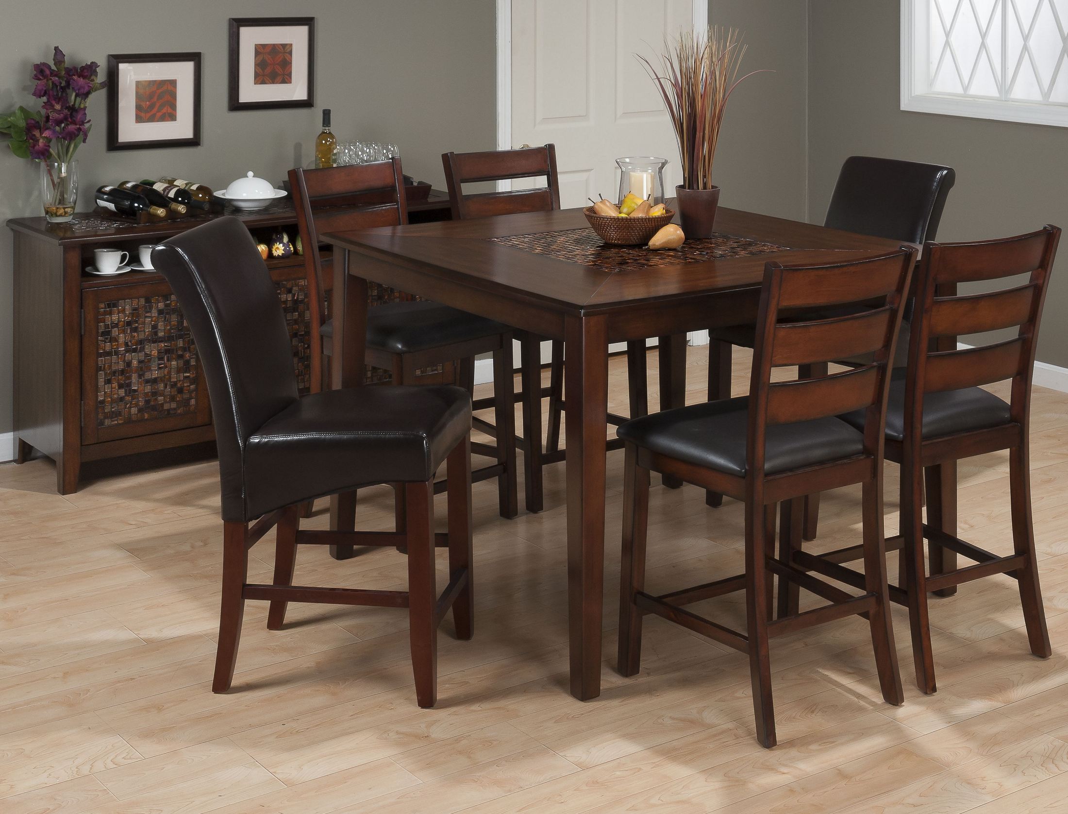 Baroque Brown Mosaic Inlay Counter Height Dining Room Set