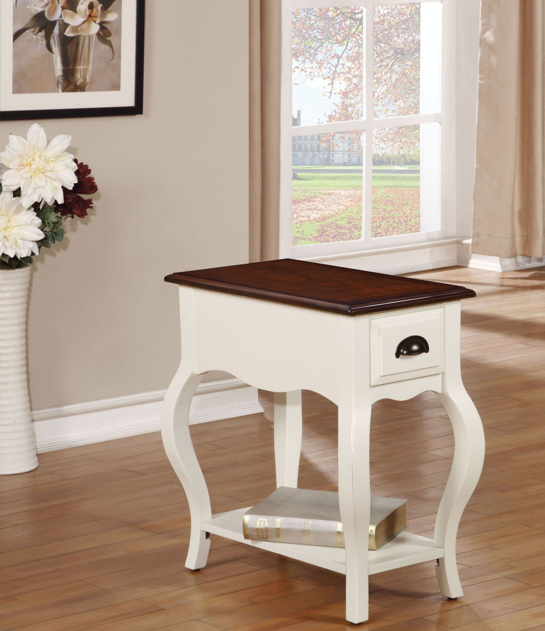 Woaton Antique White And Dark Oak Side Table 1stopbedrooms