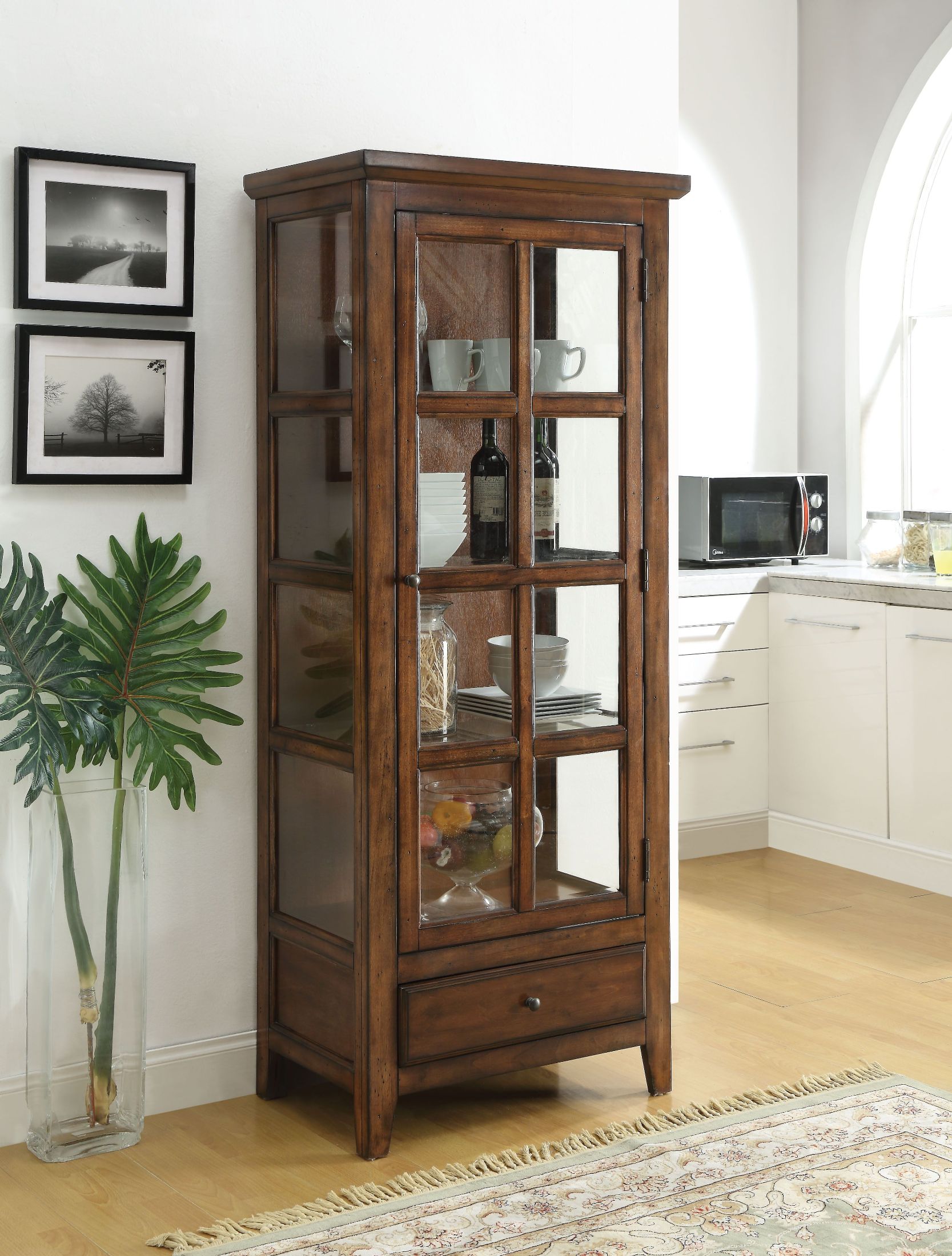 Lartius Distress Cherry Oak Curio Cabinet 1stopbedrooms