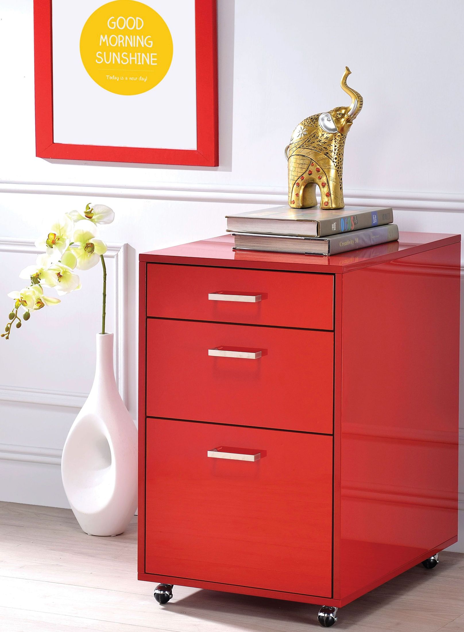 Coleen Red High Gloss File Cabinet 1stopbedrooms