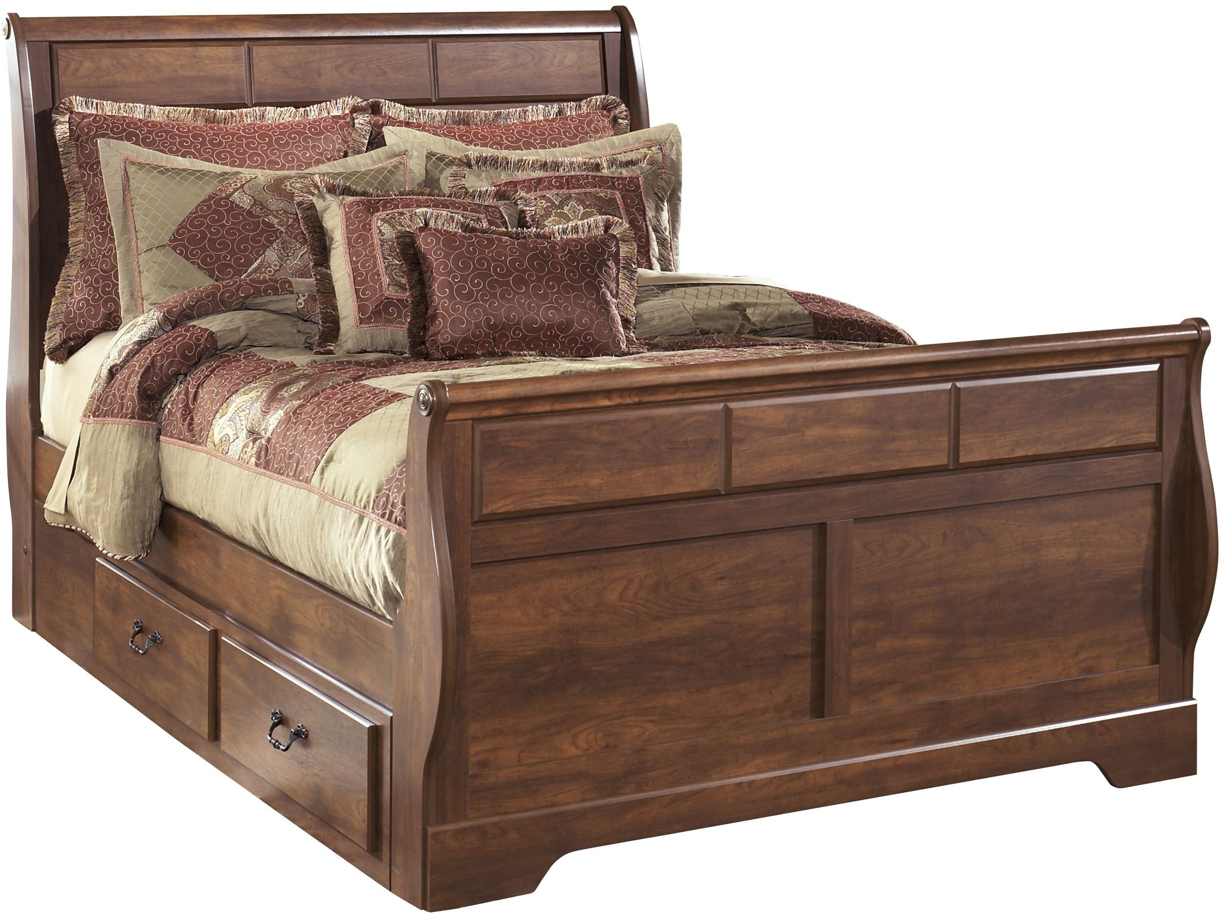 Timberline Warm Brown Queen Sleigh Bed With Under Bed Storage