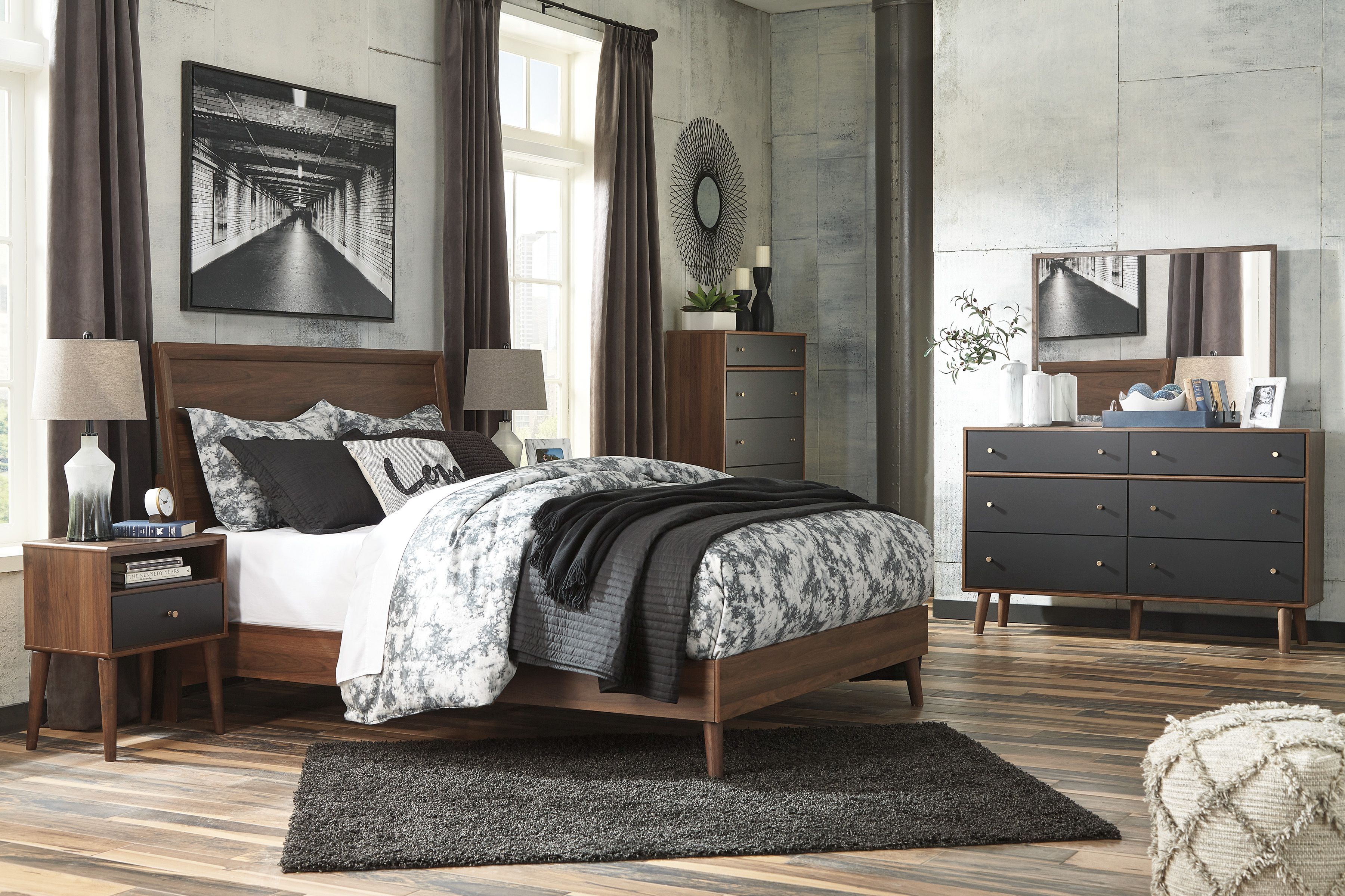 Daneston Brown And Black Panel Bedroom Set