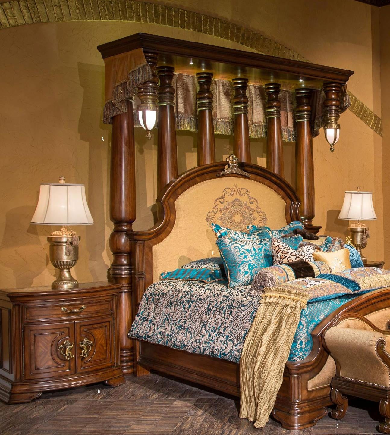 Grand Masterpiece Royal Sienna Half Tester Panel Bedroom Set