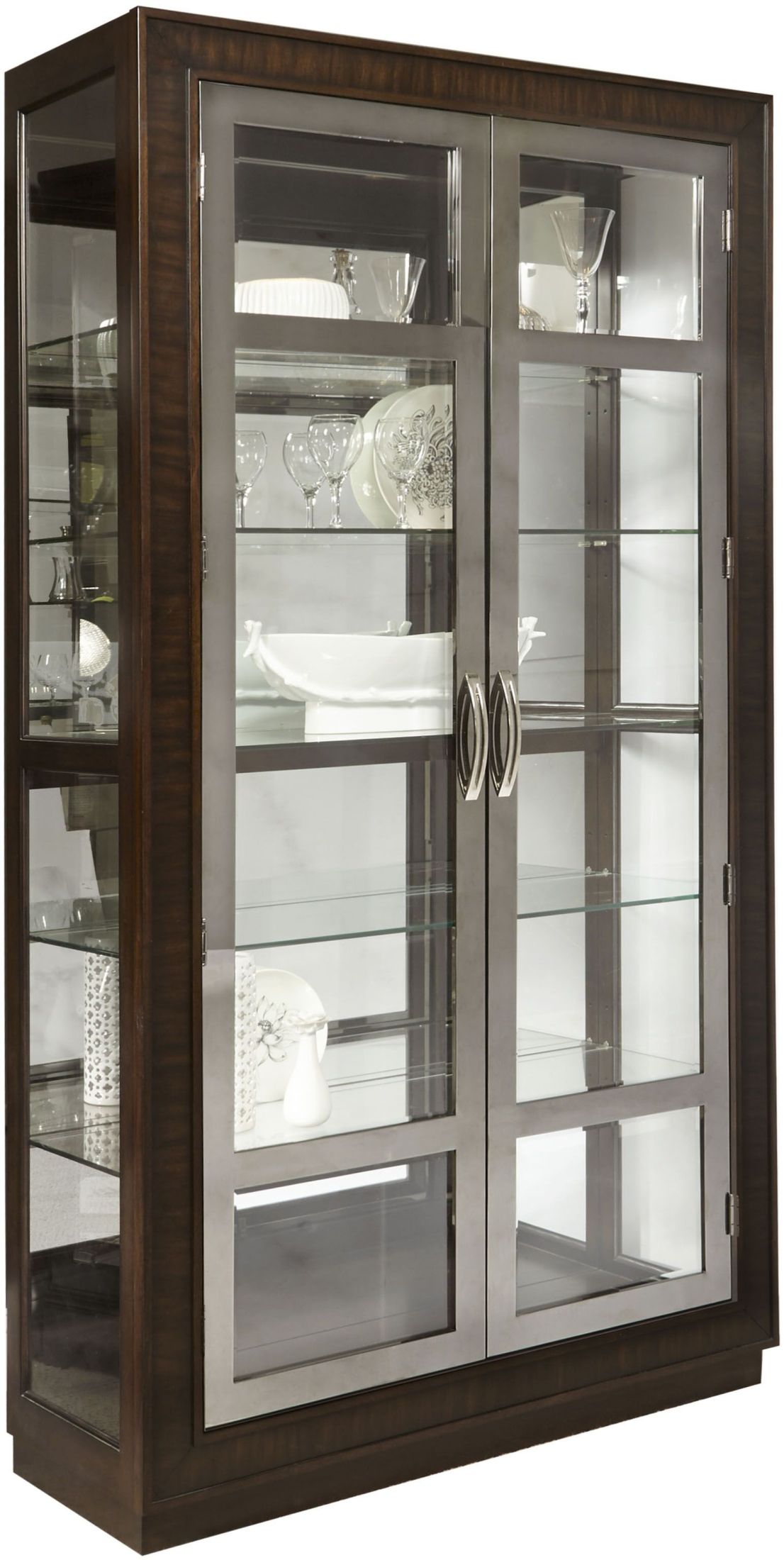 Modern Deep Brown Double Door Display Cabinet 1stopbedrooms