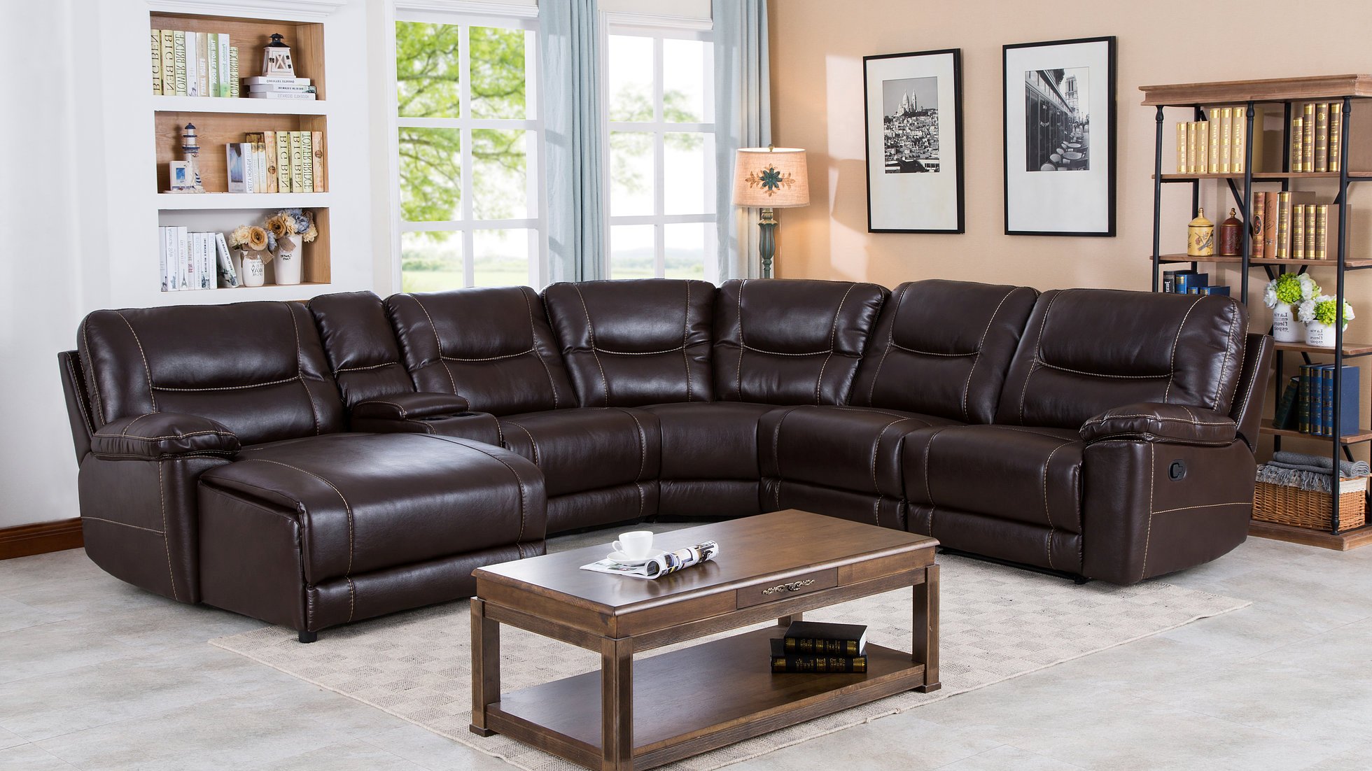 Barrington Recliner Leather Gel Left Facing Chaise Sectional In Brown 1stopbedrooms