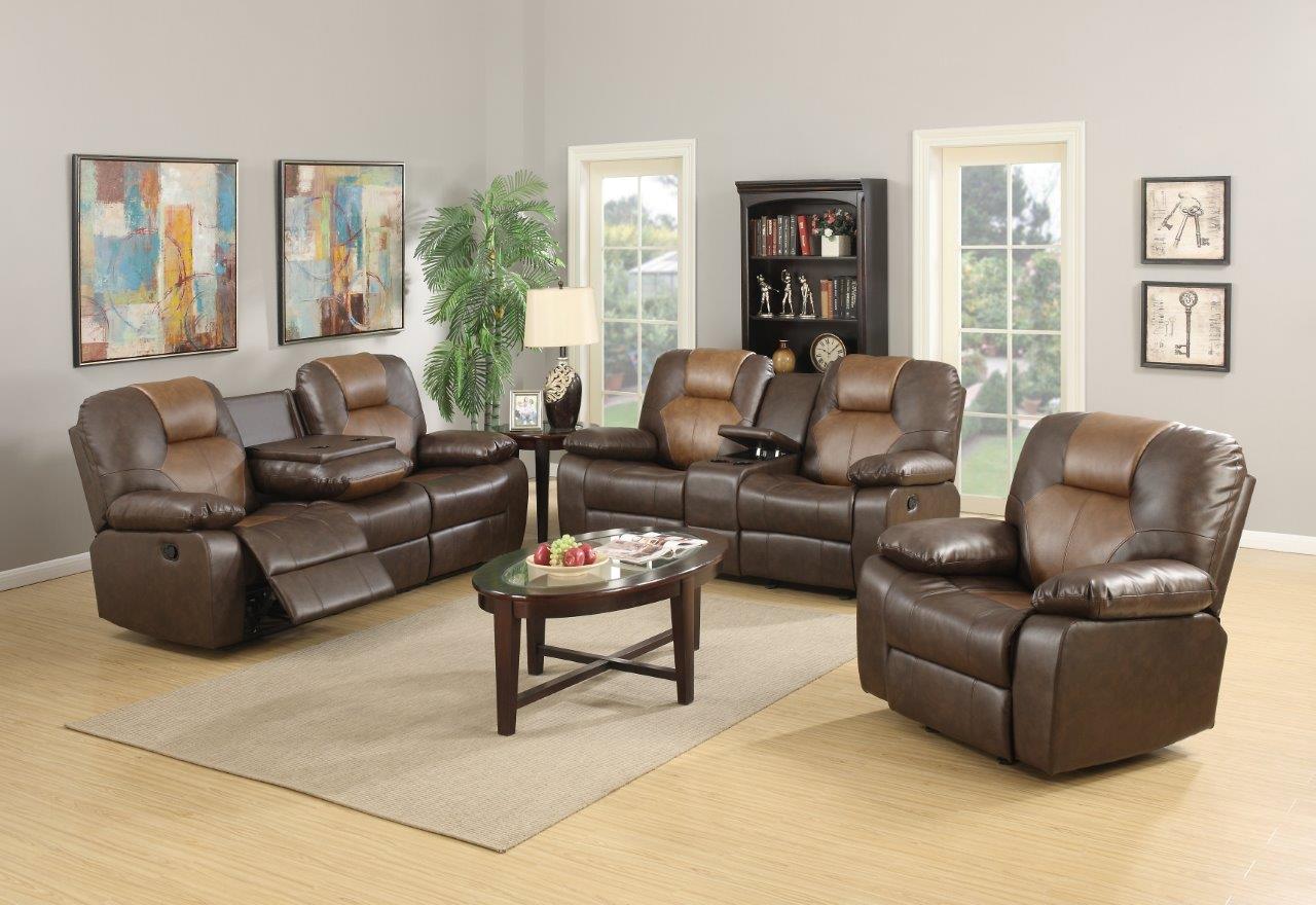 Jordana Two Tone Brown Bonded Leather Recliner Sofa With Drop Down Table Jordana Two Tone Brown Bonded Leather Recliner Sofa With Drop Down Table