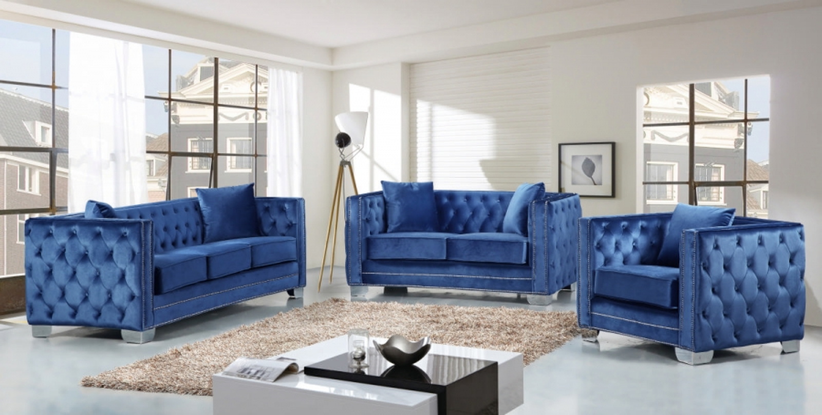 Meridian Reese 2 Piece Living Room Set In Light Blue 1stopbedrooms