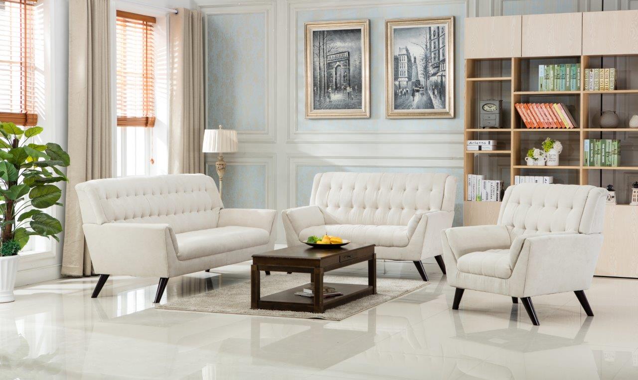 Elston Beige Mid Century Sofa In Polyester Fabric 1stopbedrooms