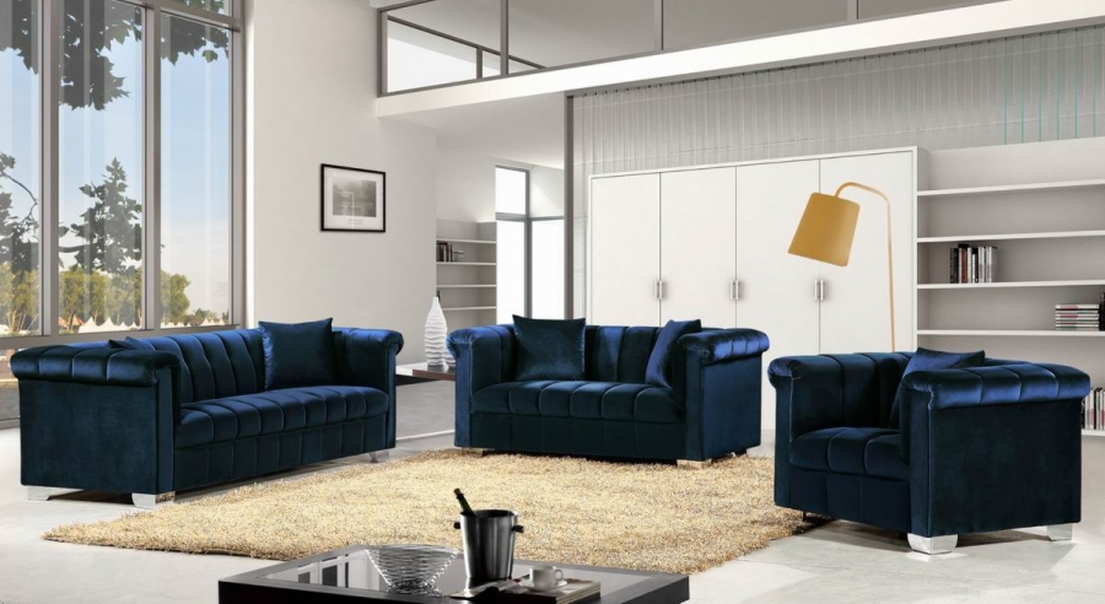 Meridian Kayla 2 Piece Living Room Set In Navy 1stopbedrooms