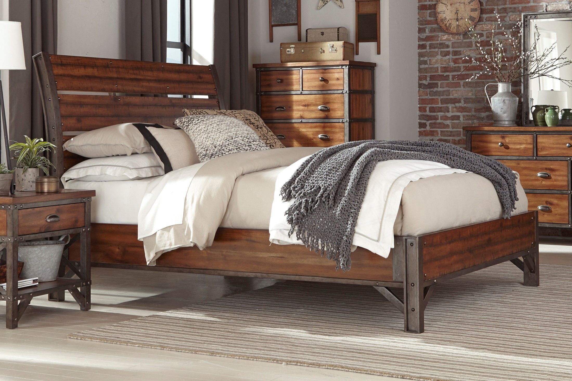 Holverson Brown Milk Crate Sleigh Bedroom Set 1stopbedrooms