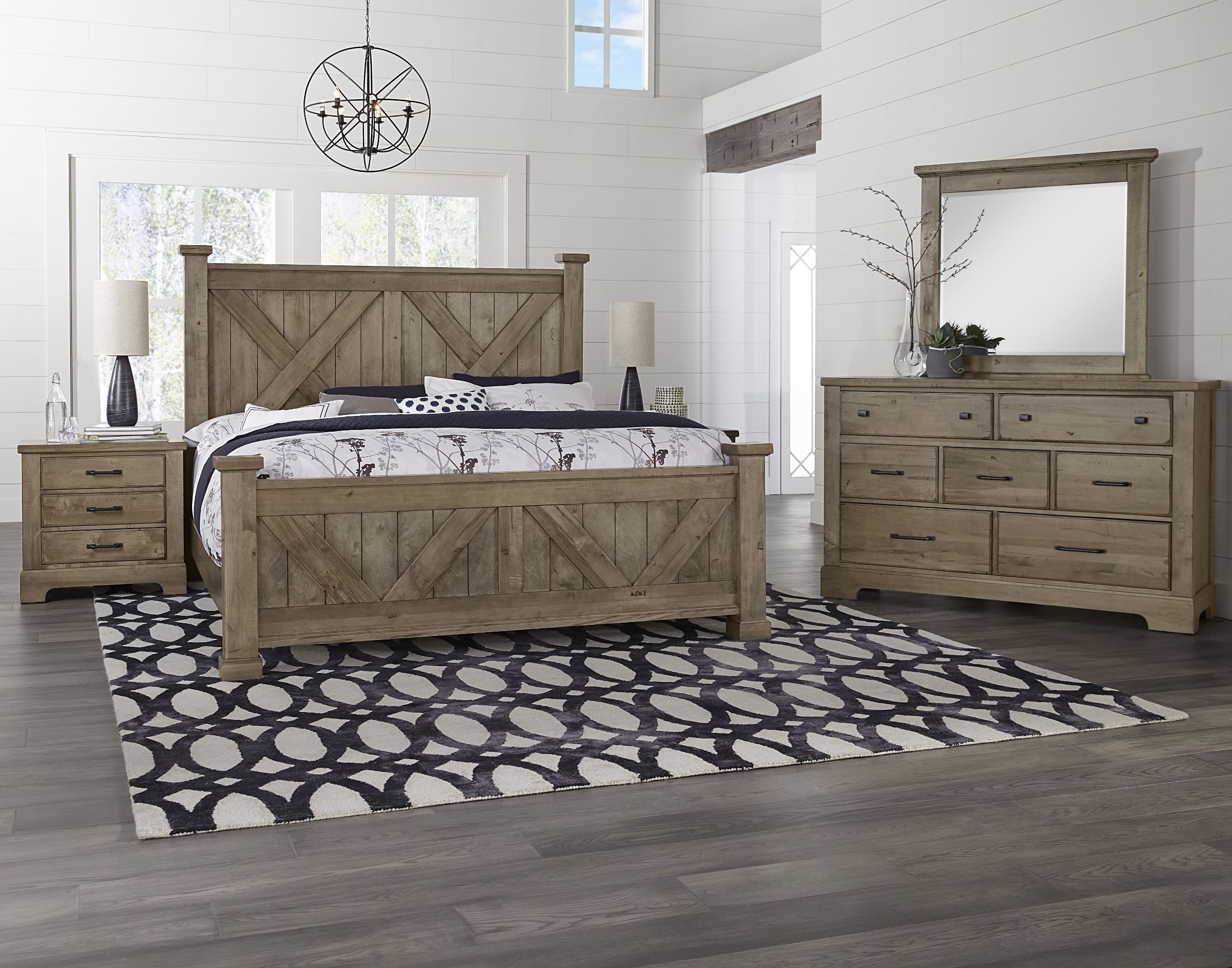 Cool Rustic Stone Grey X Style Bedroom Set
