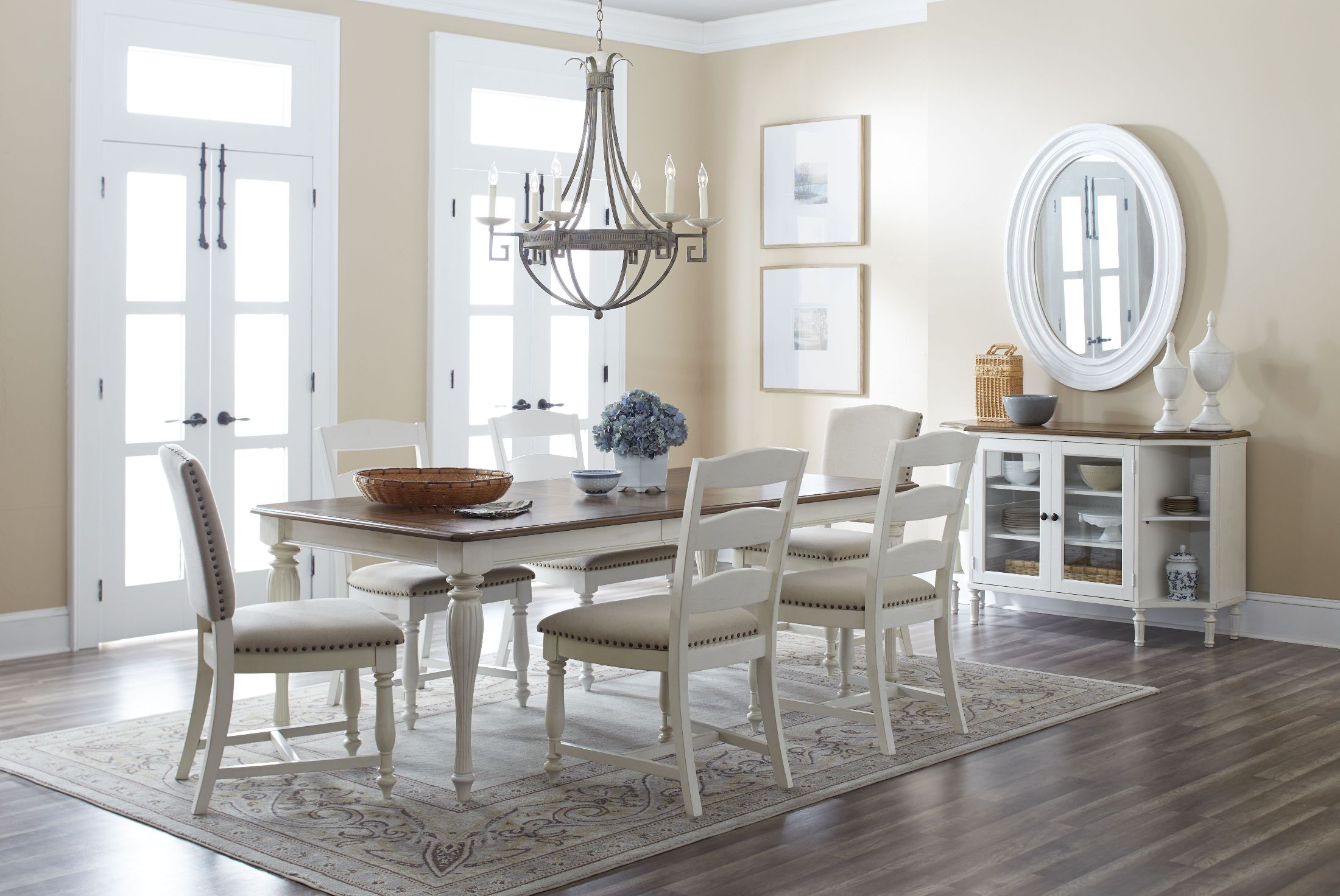 Castle Hill Brown And Cream Extendable Dining Room Set