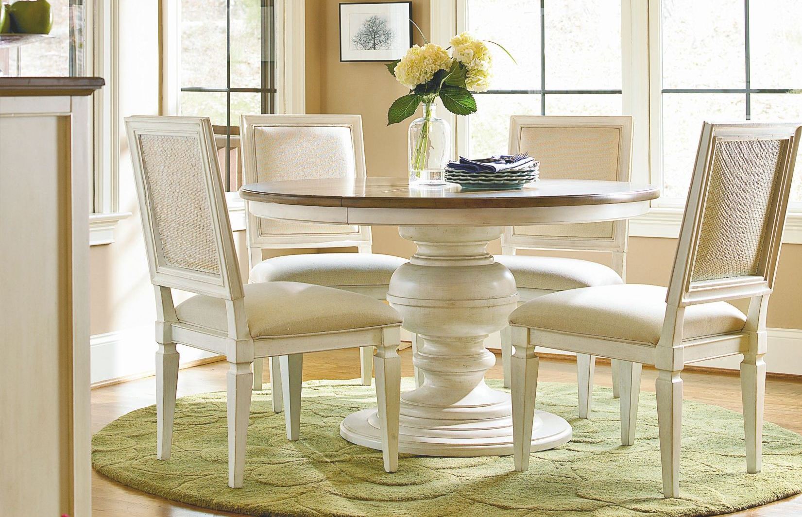 Summer Hill Cotton Single Round Pedestal Extendable Dining Room
