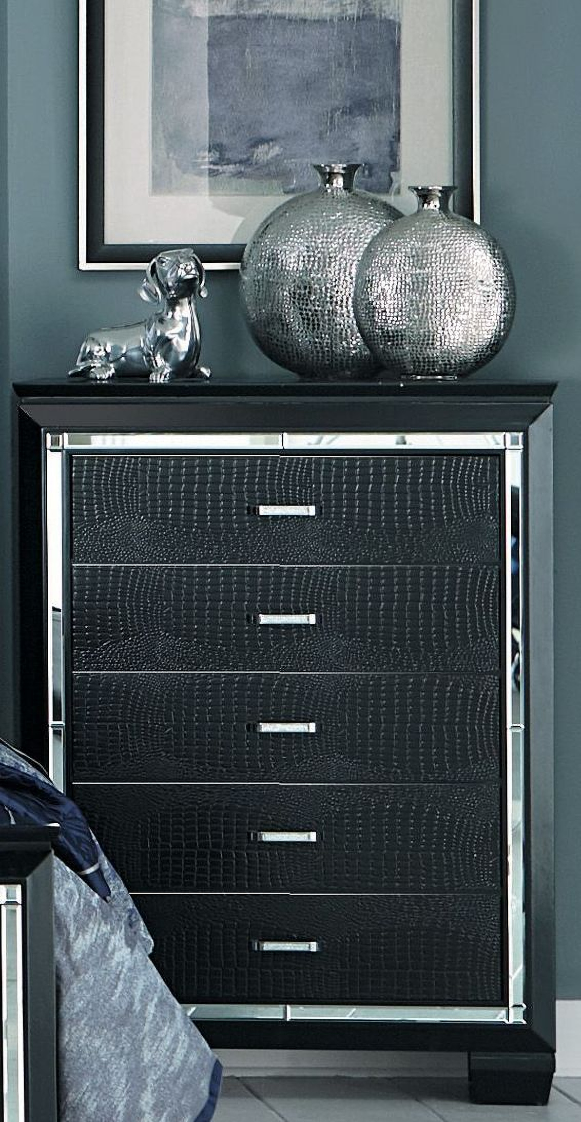 Allura Black Upholstered Panel Bedroom Set - 1StopBedrooms.