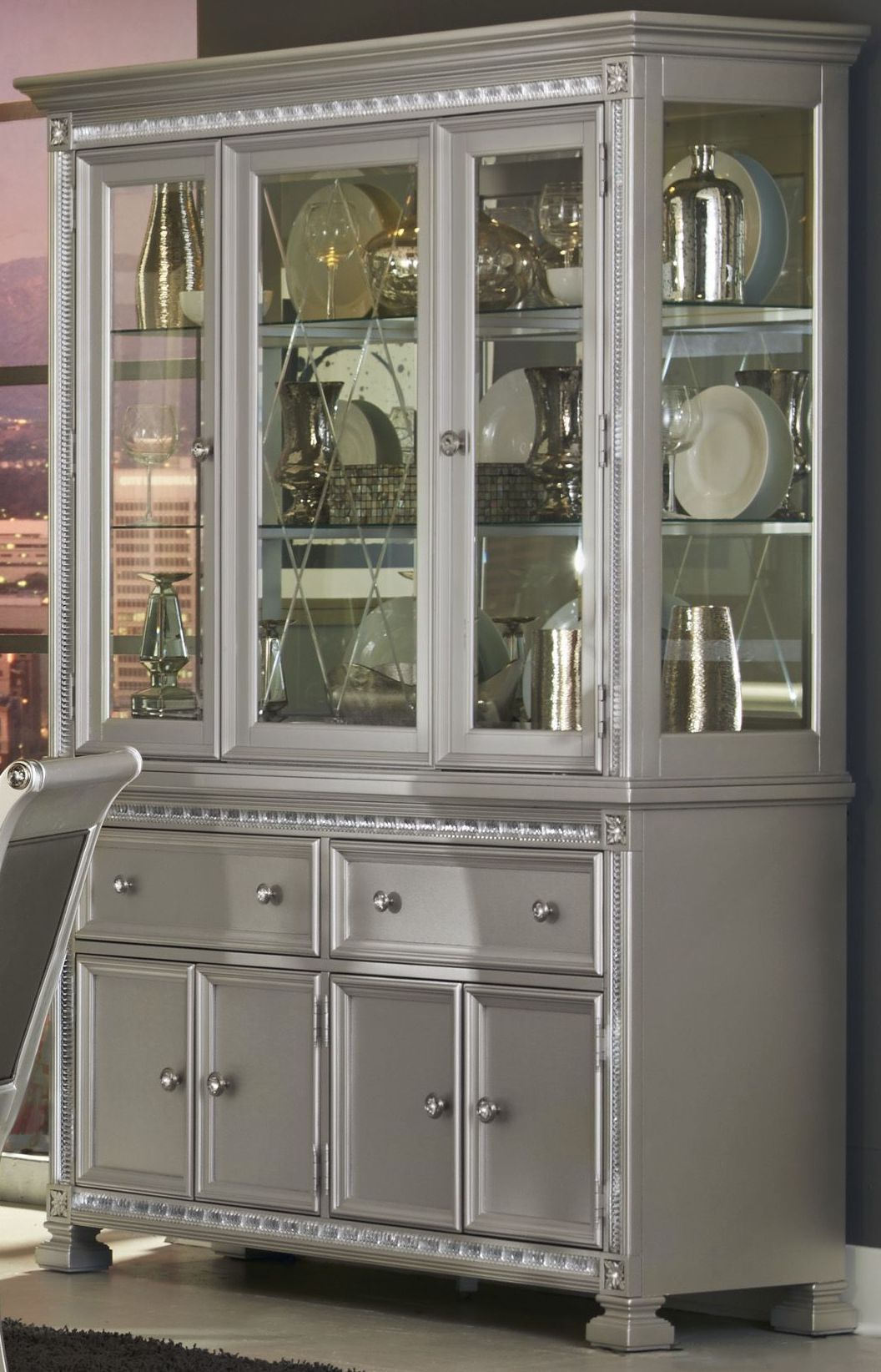 Bevelle Silver Extendable Dining Room Set 1stopbedrooms