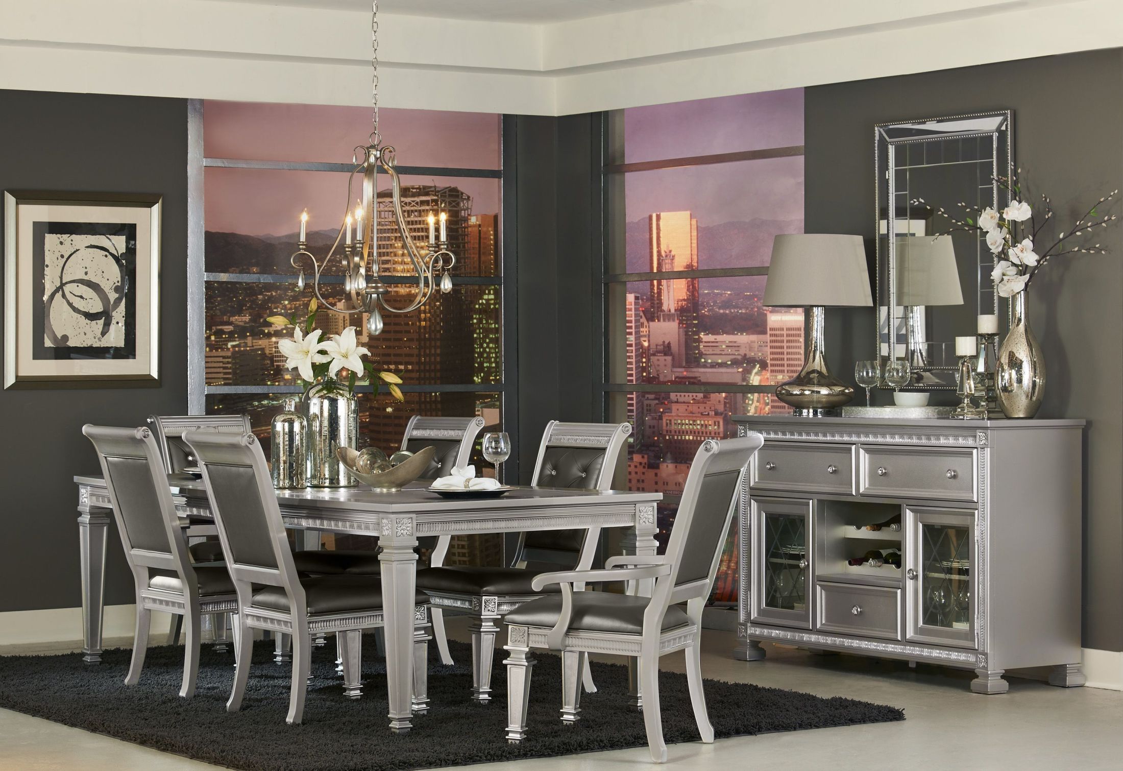 Bevelle Silver Extendable Dining Room Set 1stopbedrooms