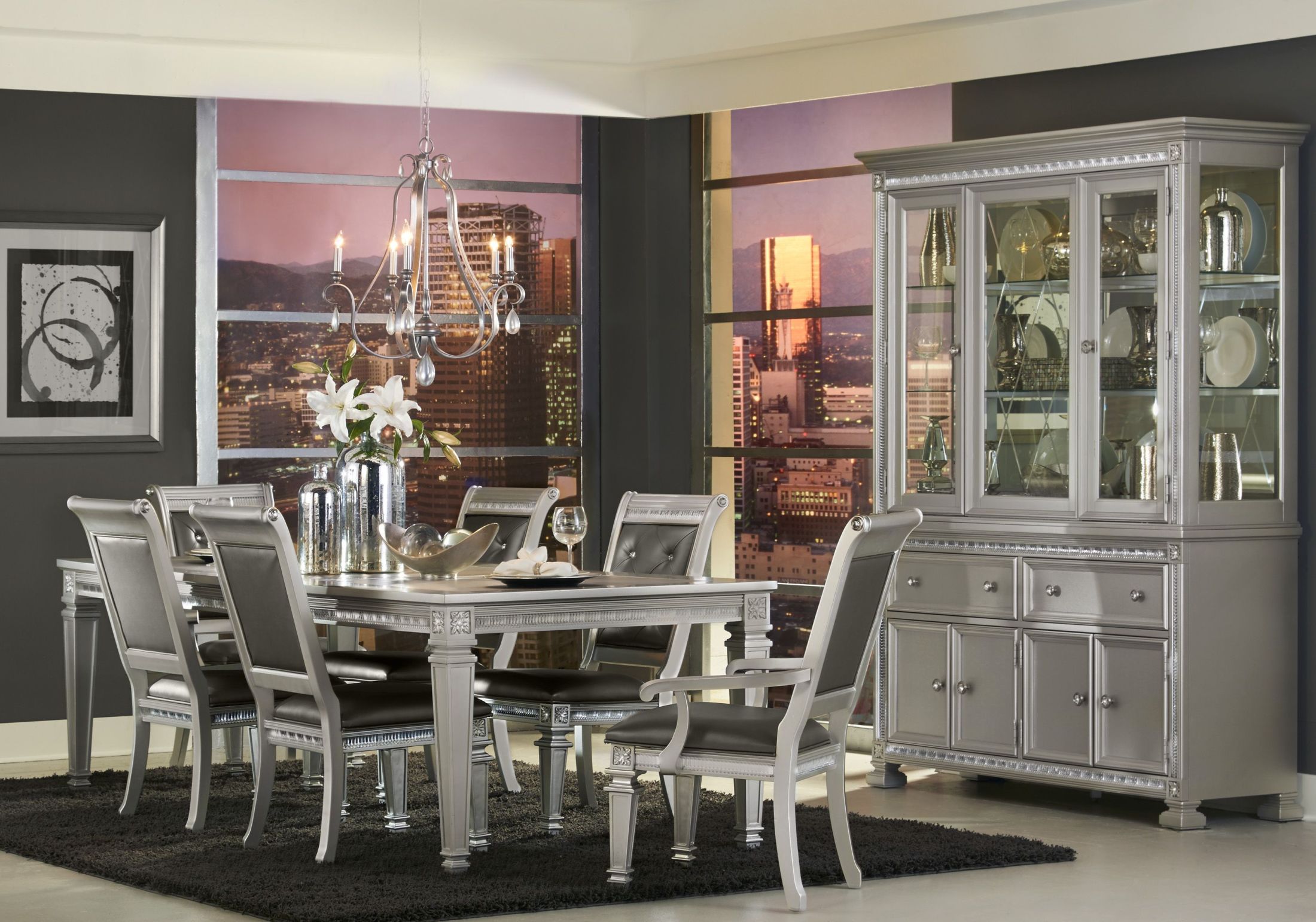 Bevelle Silver Extendable Dining Room Set 1stopbedrooms
