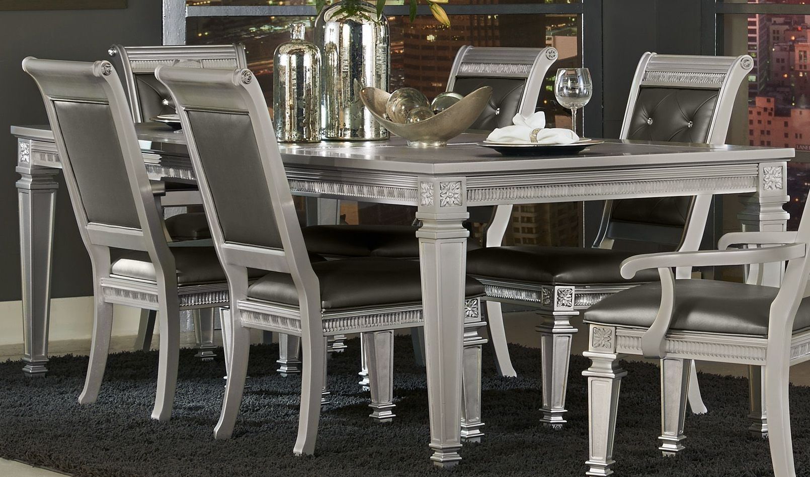 Bevelle Silver Extendable Dining Room Set 1stopbedrooms