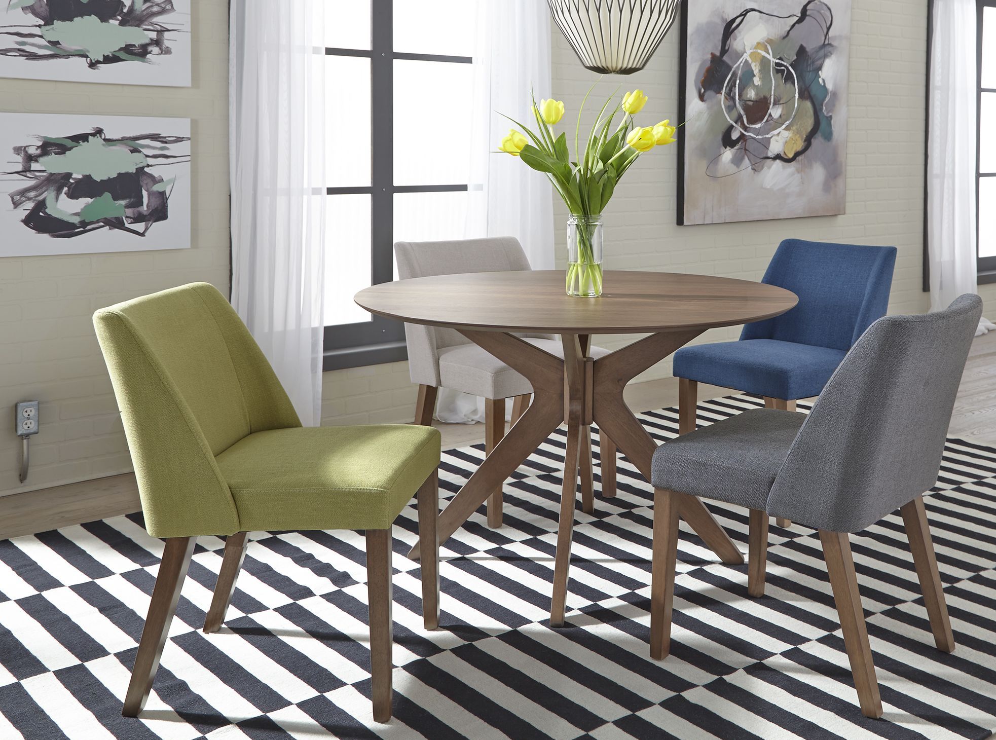 Space Savers Satin Walnut Round Pedestal Dining Room Set