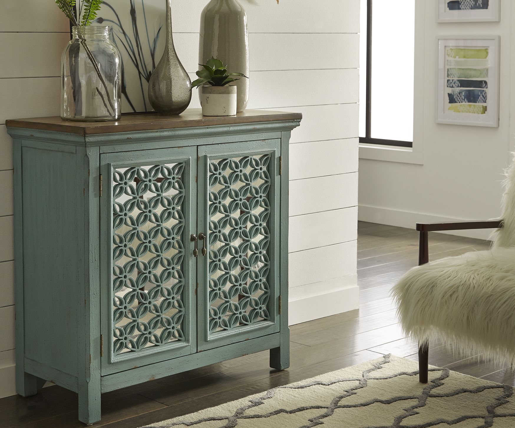 Eclectic Living Turquoise 2 Door Accent Cabinet 1stopbedrooms