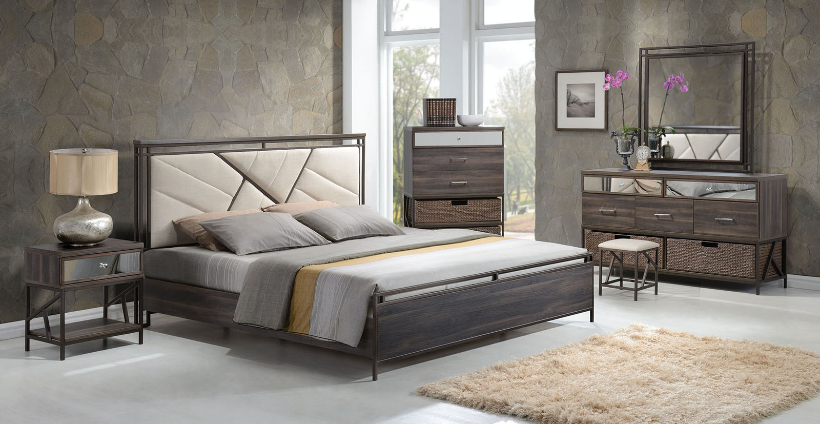 Acme Adrianna Panel Bedroom Set In Cream And Walnut 1stopbedrooms