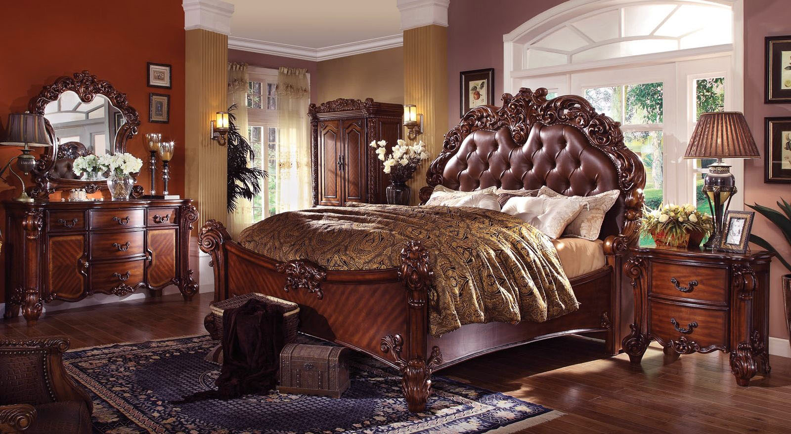 Acme Vendome Panel Bedroom Set With Button Tufted Headboard In Cherry