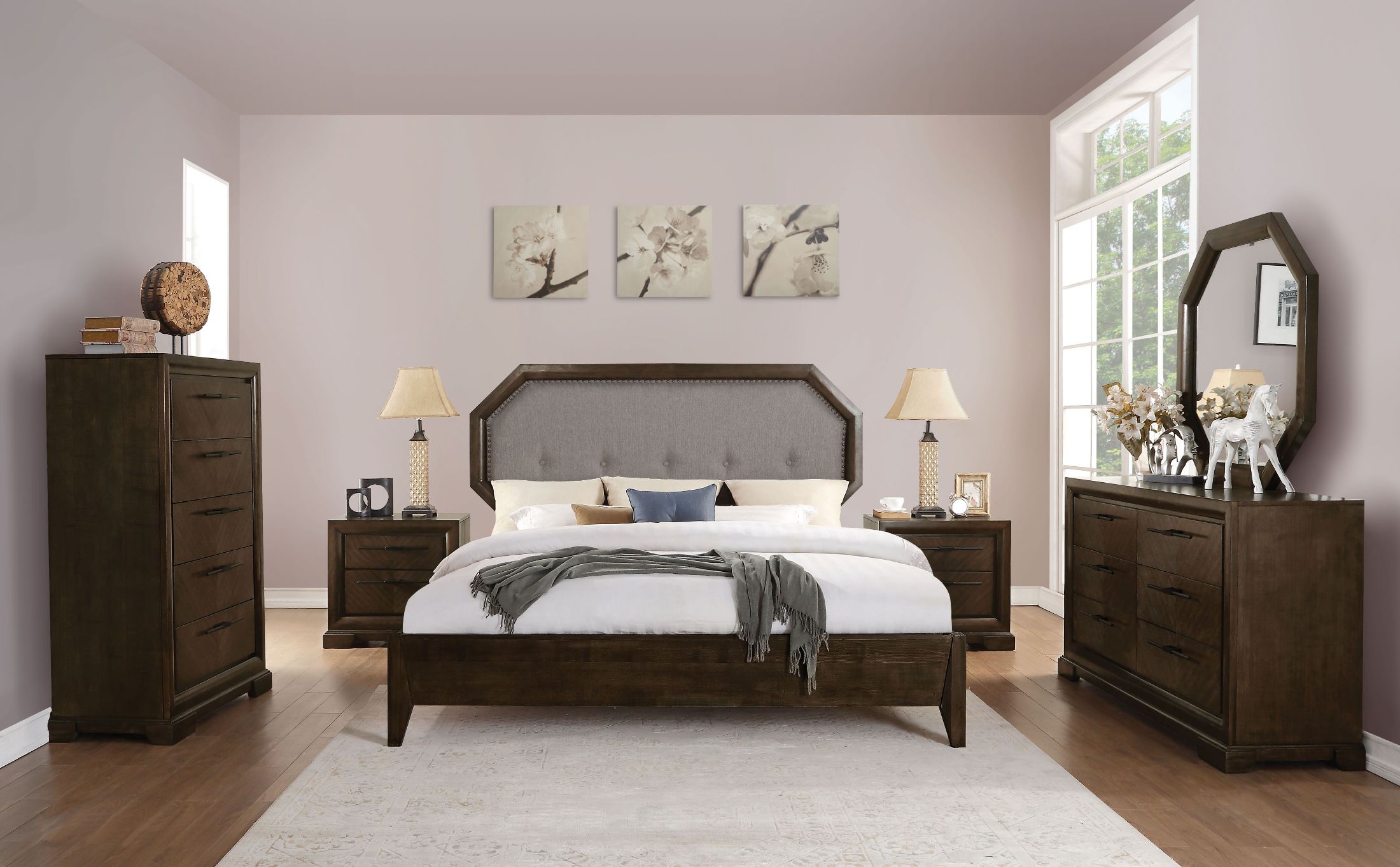Selma Tobacco Upholstered Platform Bedroom Set 1stopbedrooms