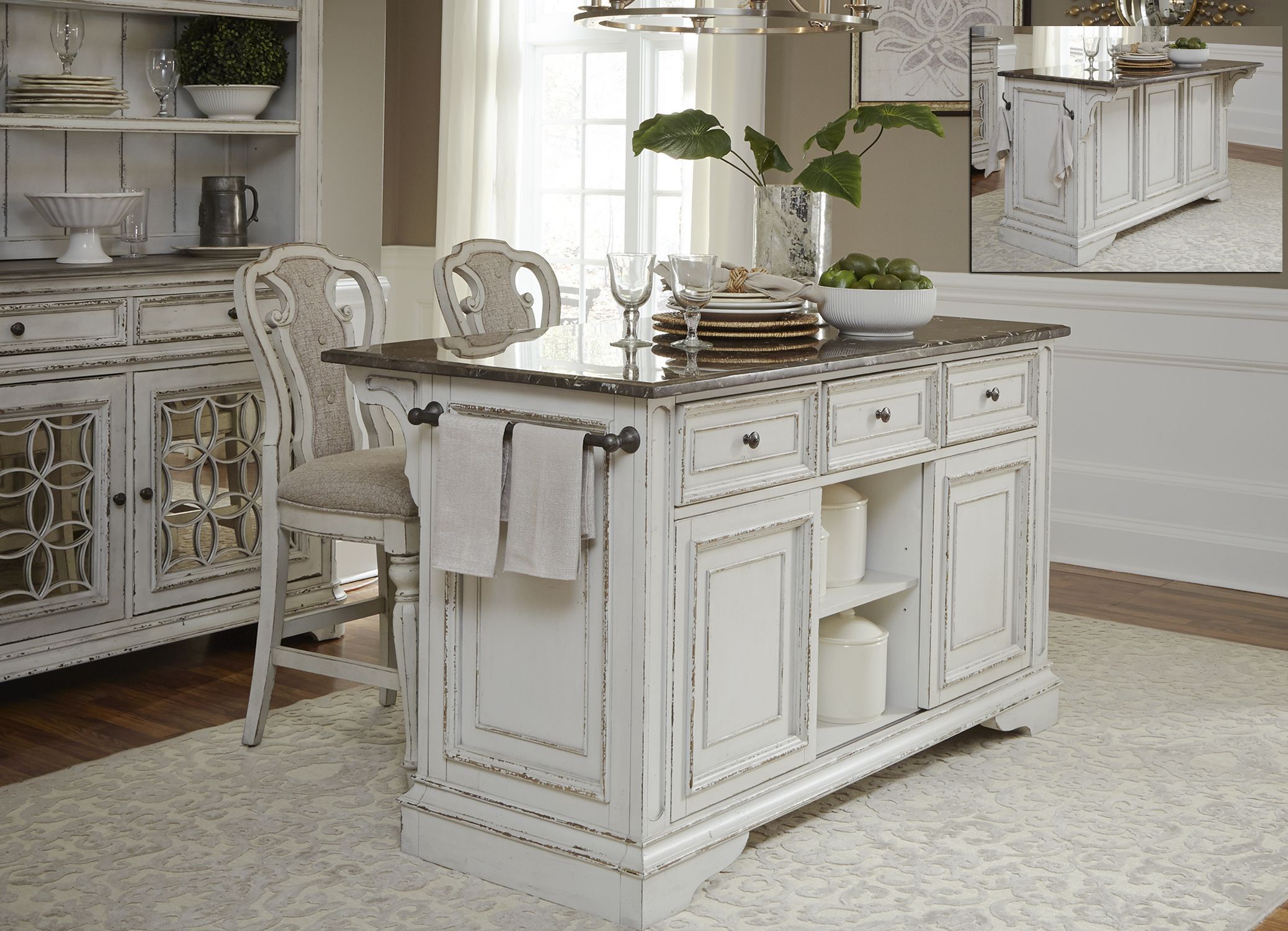 Magnolia Manor Antique White Kitchen Island Set 1stopbedrooms