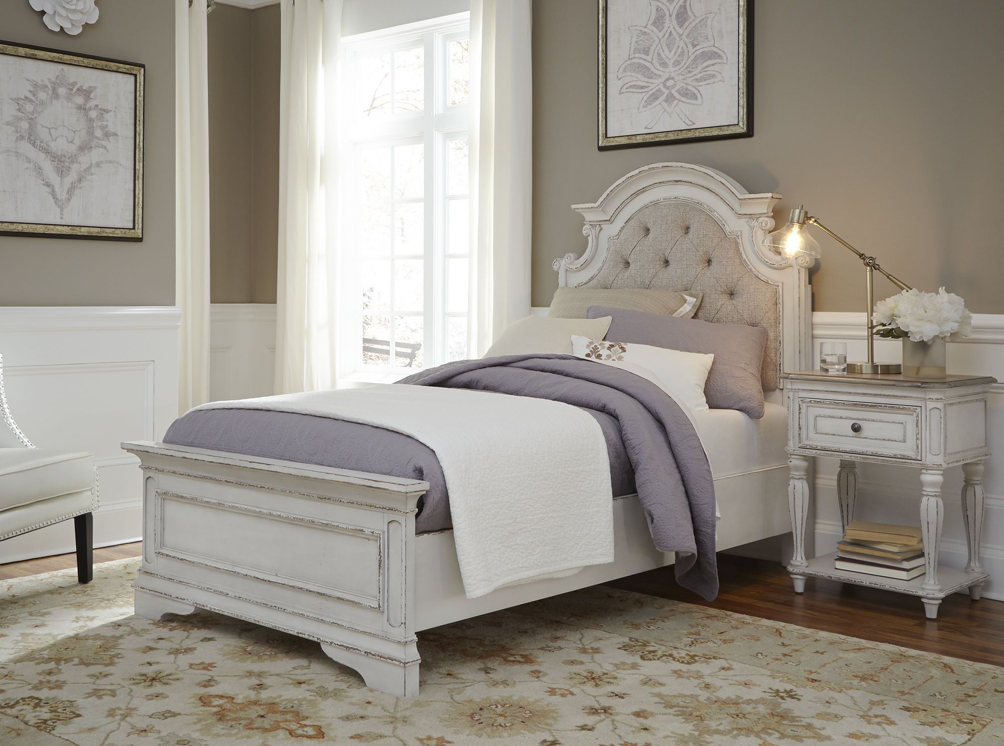 Magnolia Manor Antique White Youth Upholstered Panel Bedroom Set