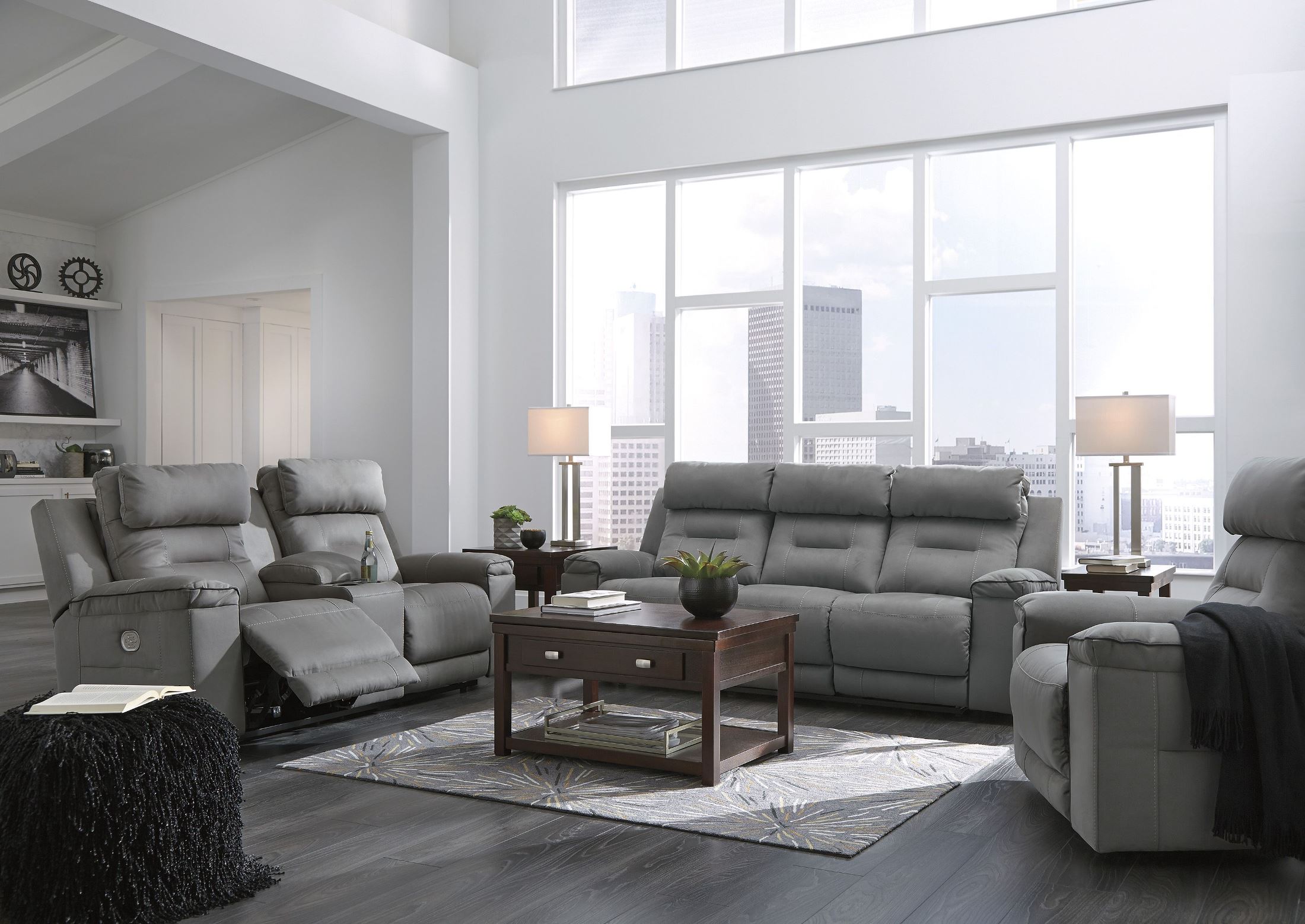 Trampton Smoke Power Reclining Living Room Set With Adjustable